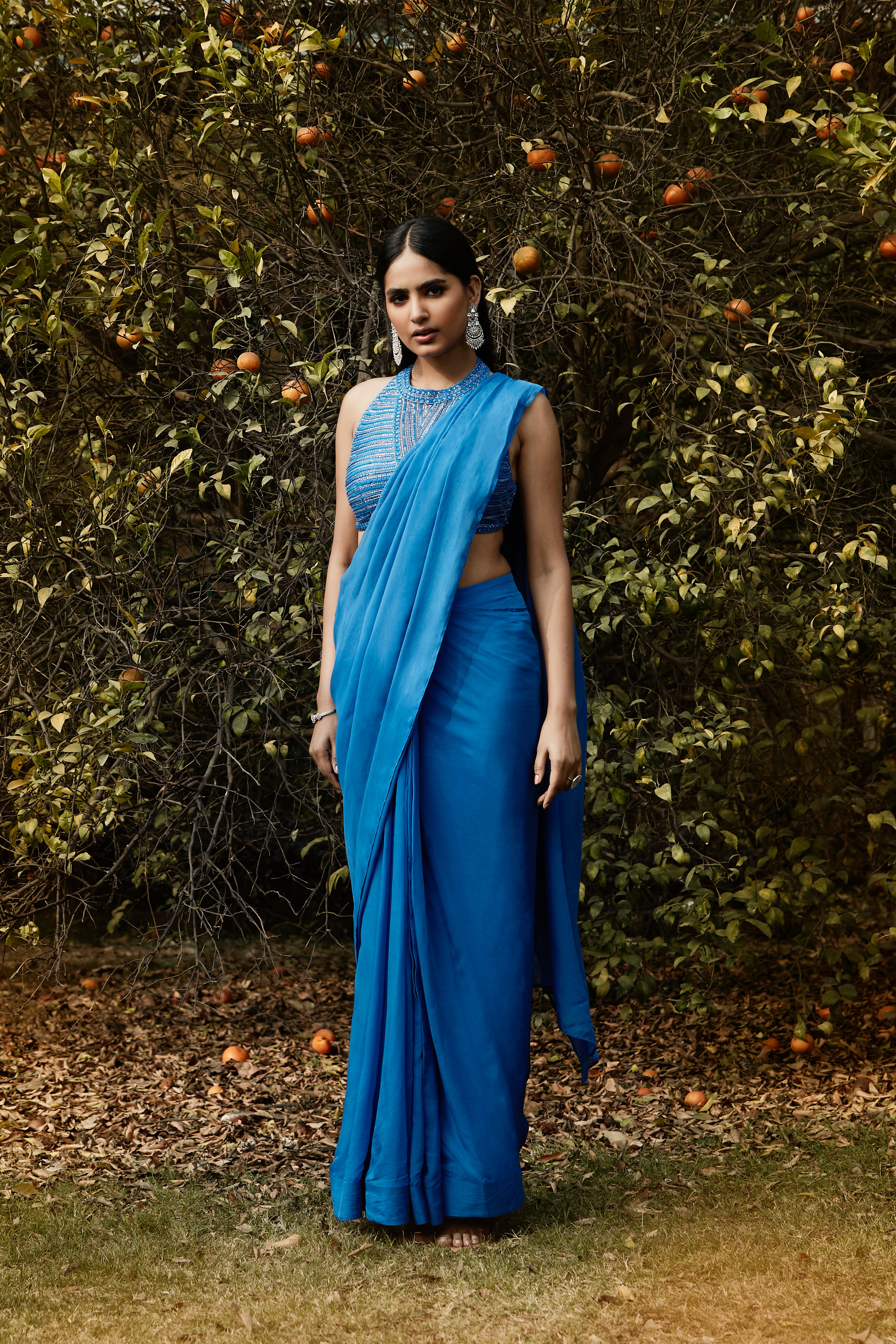 Royal Blue Pre Draped Saree