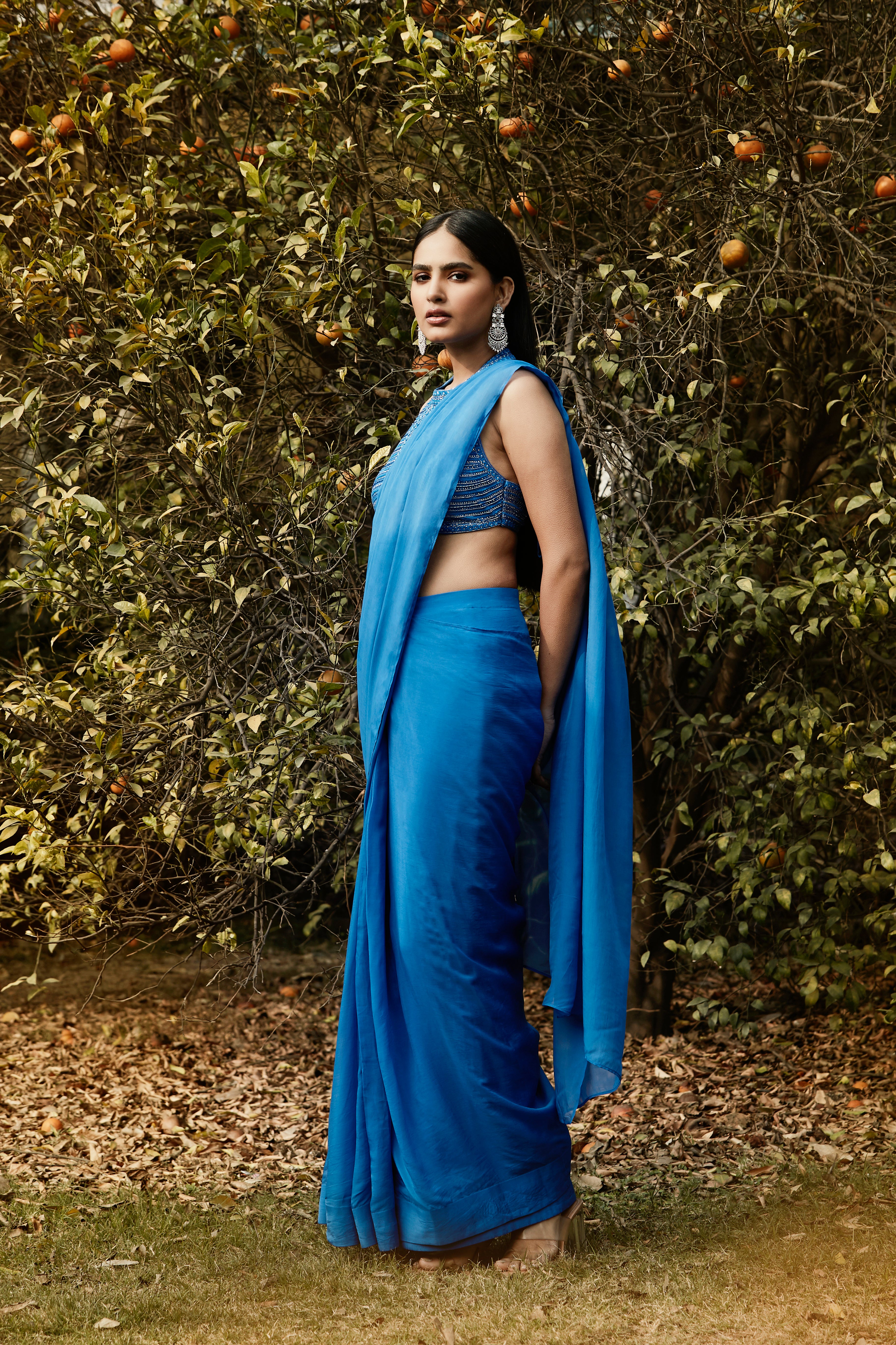 Royal Blue Pre Draped Saree