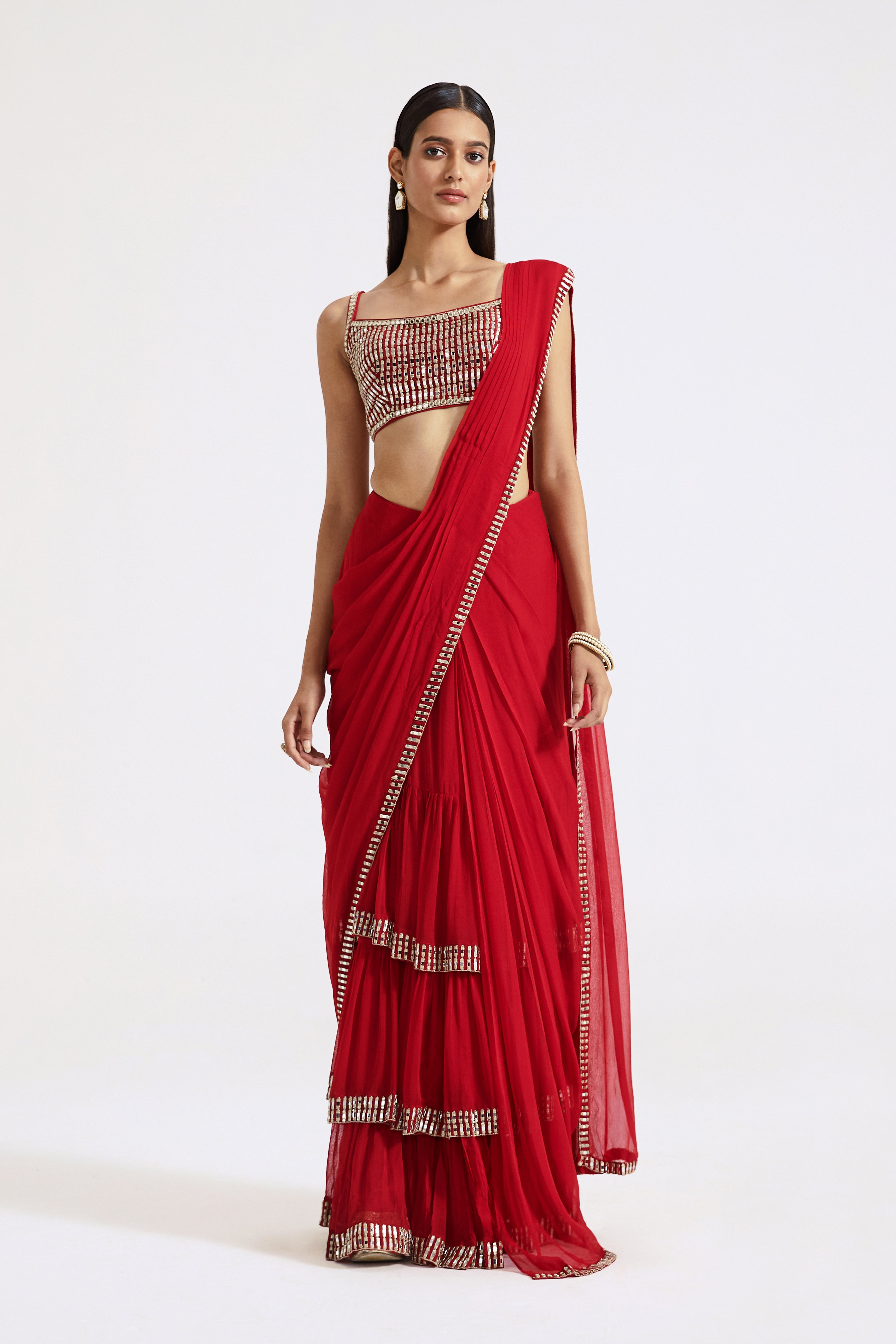 Red Draped Saree