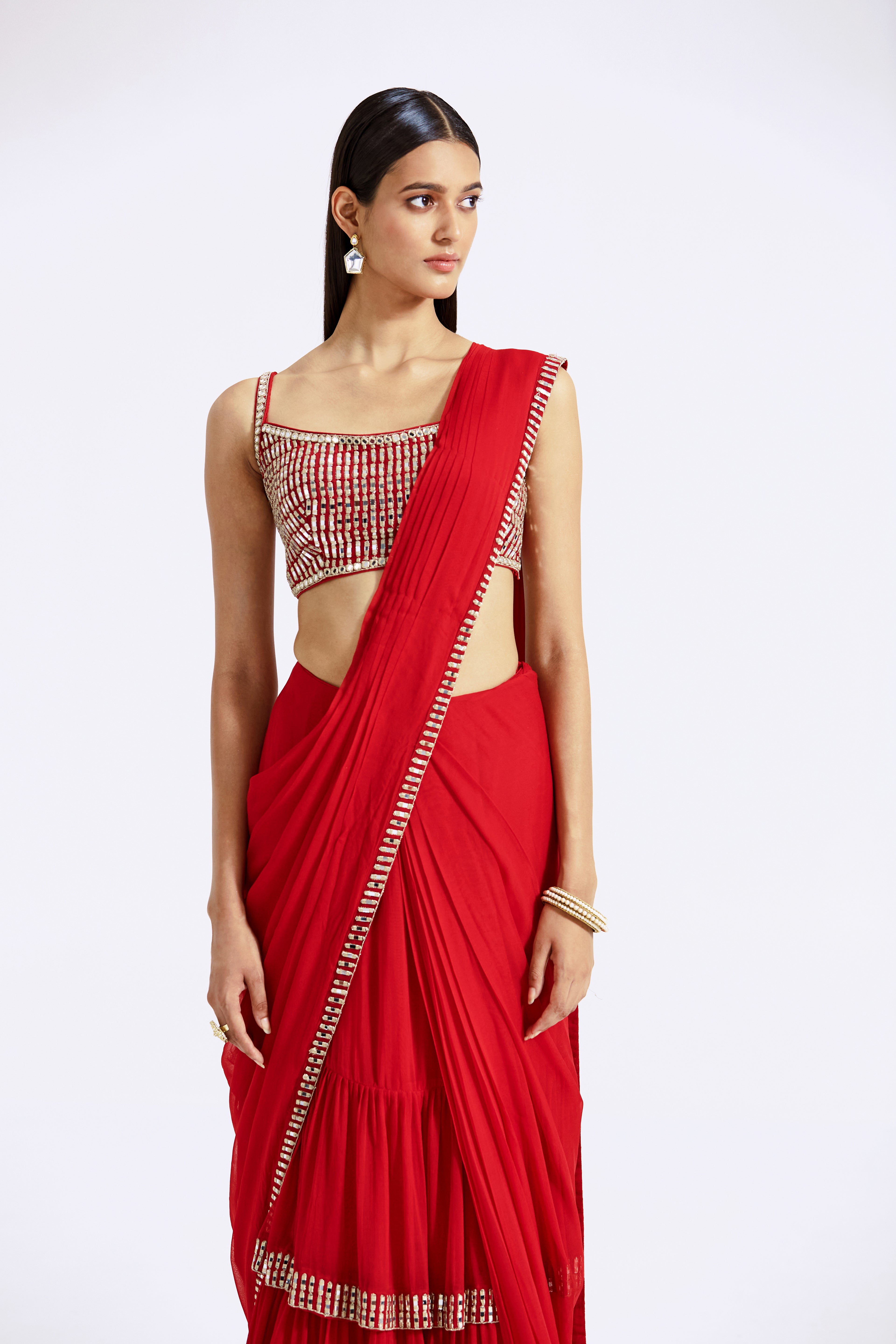 Red Draped Saree