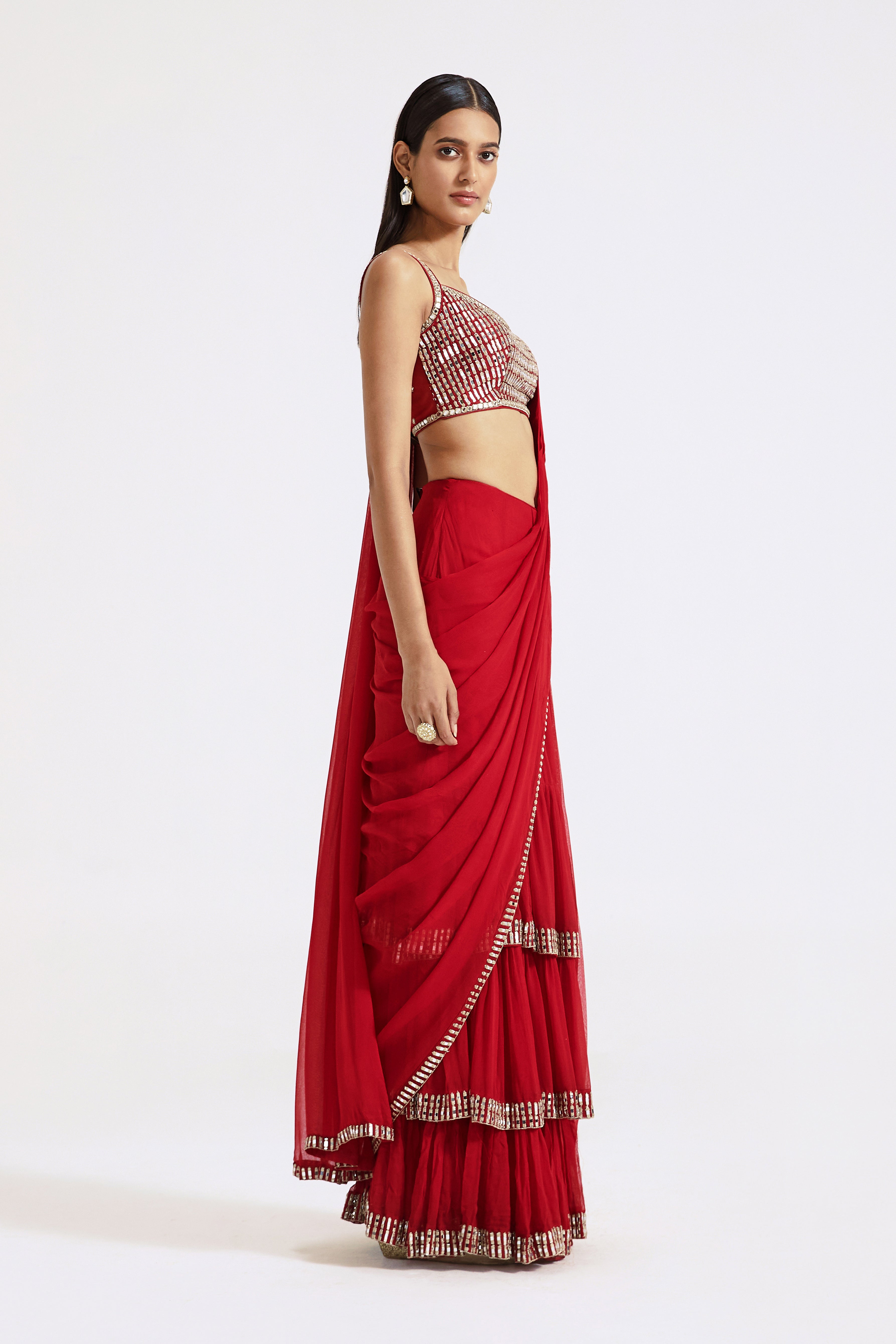 Red Draped Saree