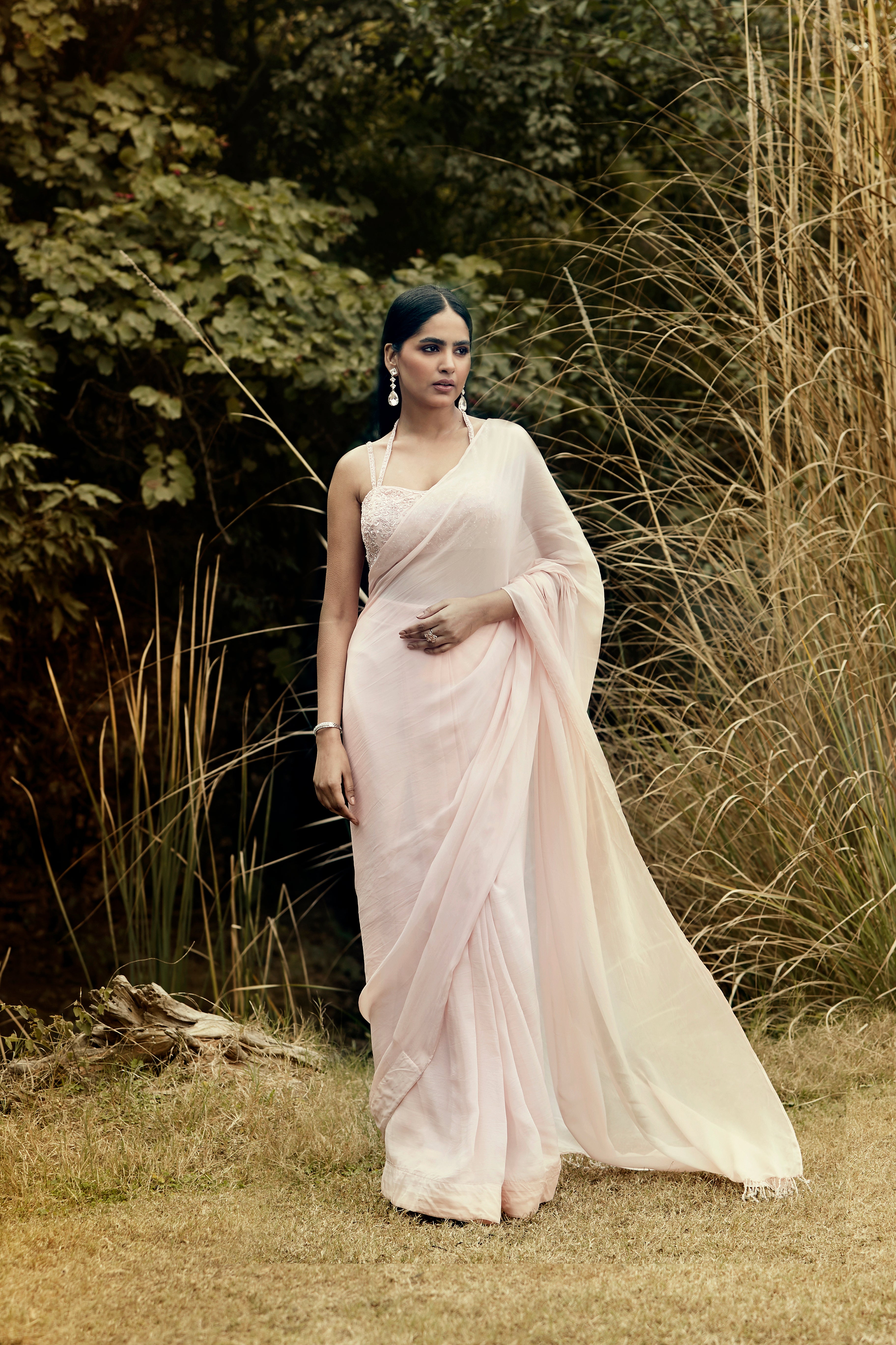 Pink Pre Draped Saree