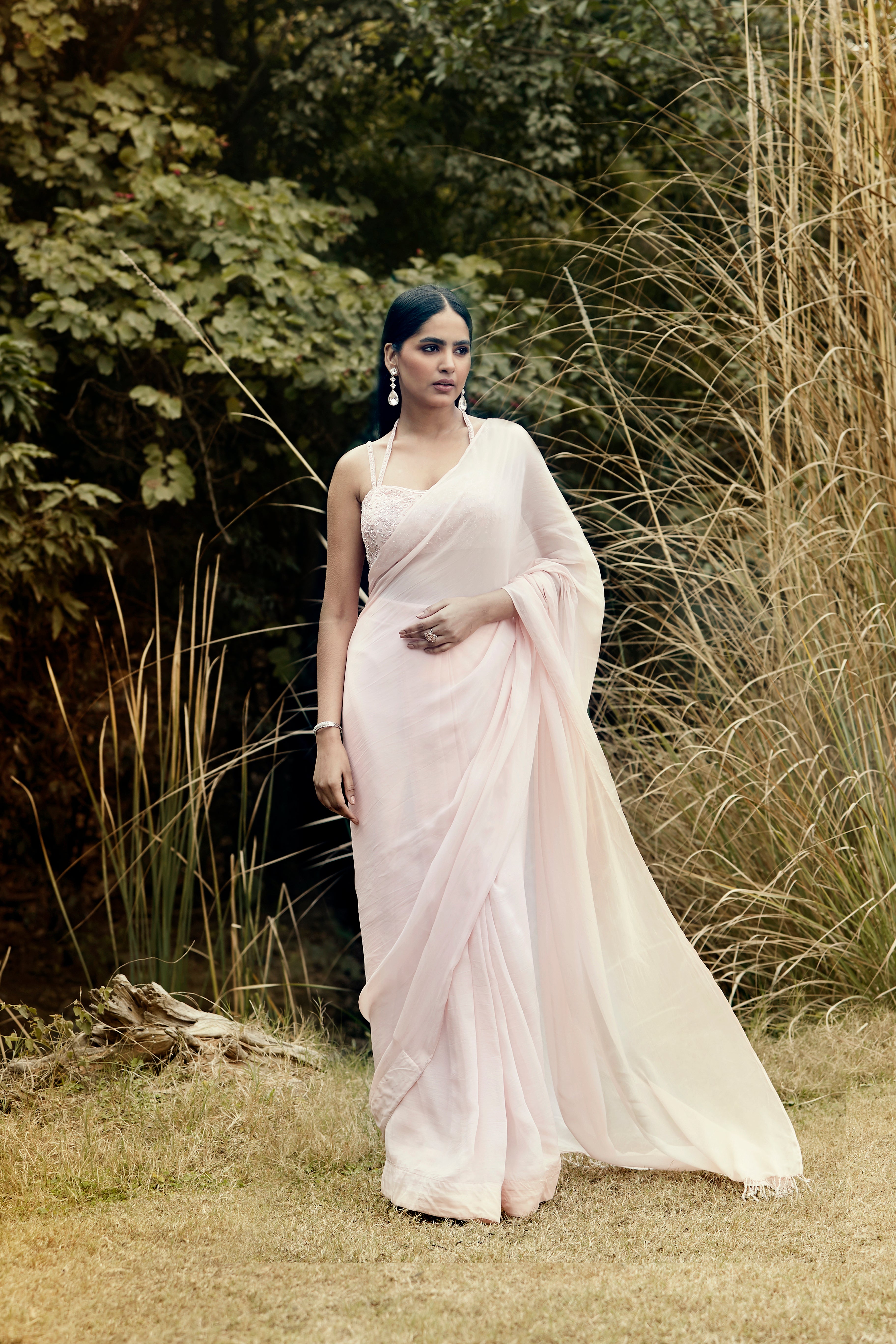 Pink Pre Draped Saree