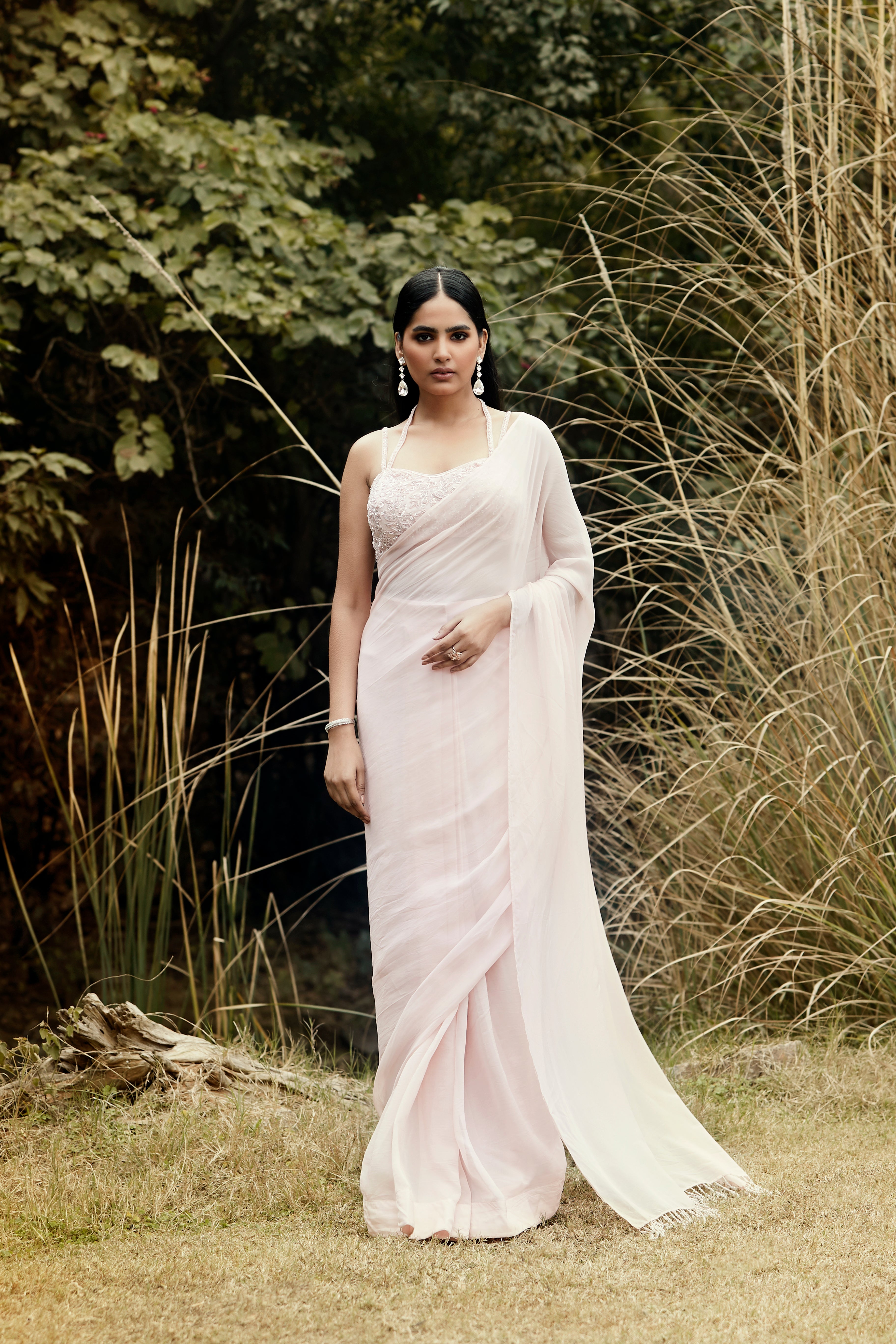 Pink Pre Draped Saree