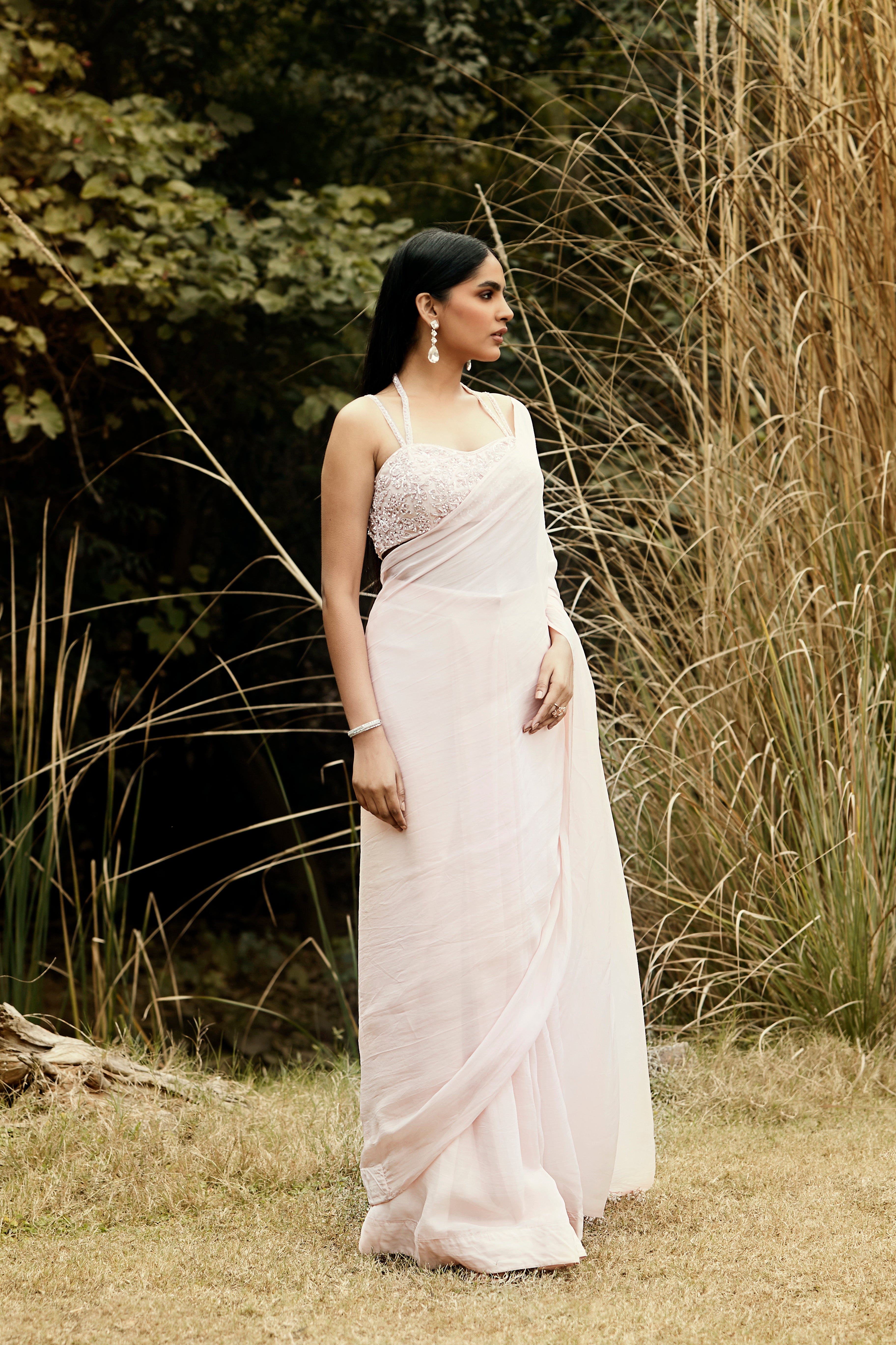 Pink Pre Draped Saree