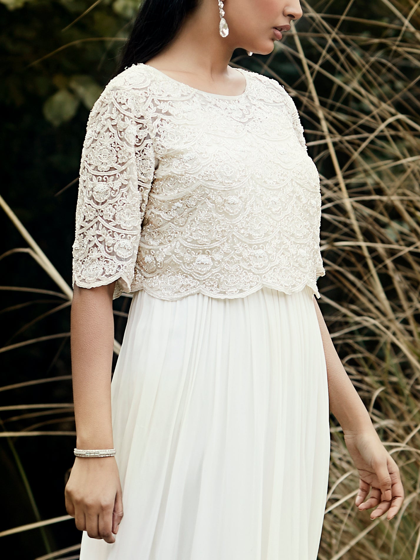 Ivory Embroidered Dress & Cape Set