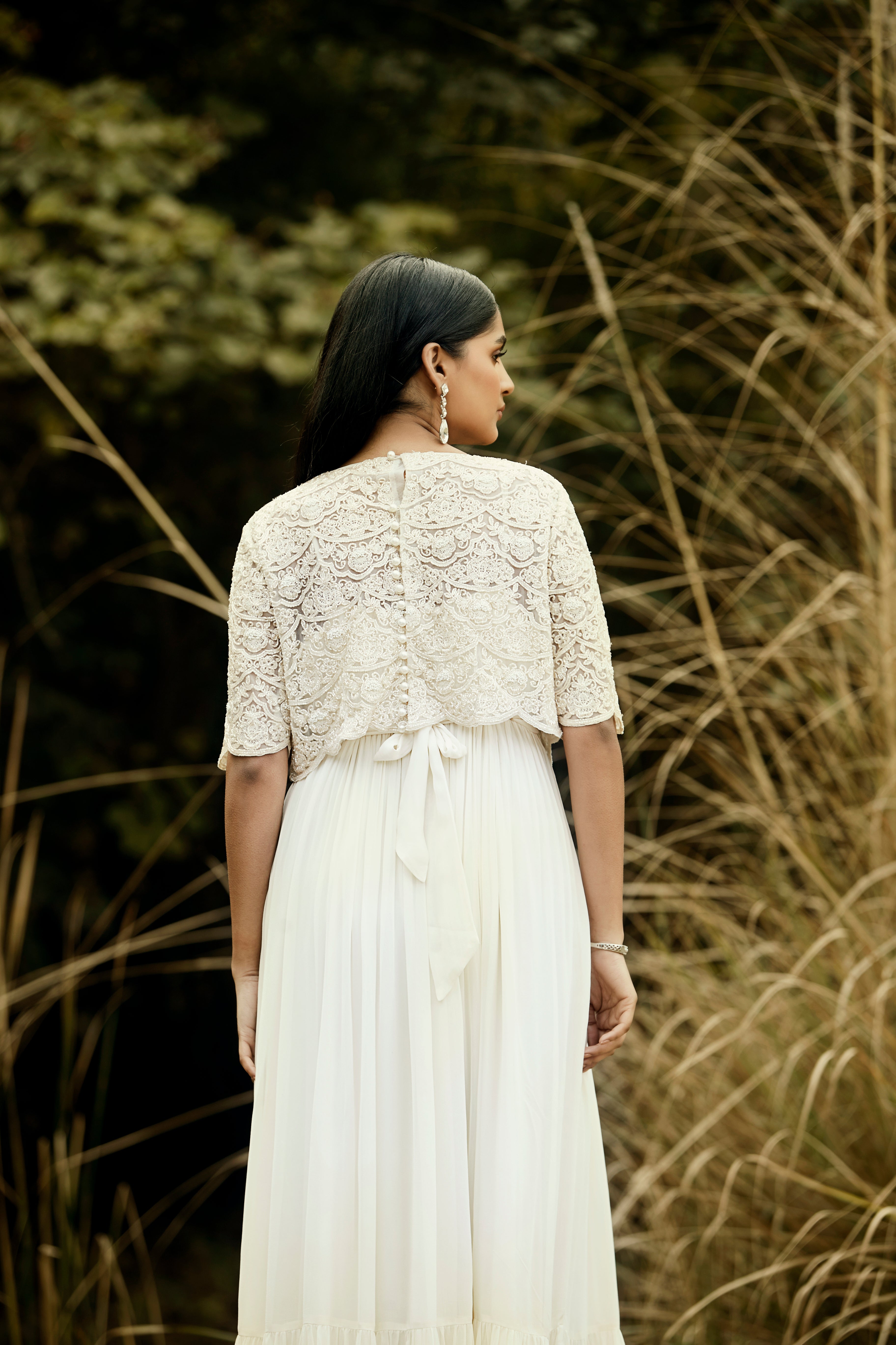 Ivory Embroidered Dress & Cape Set