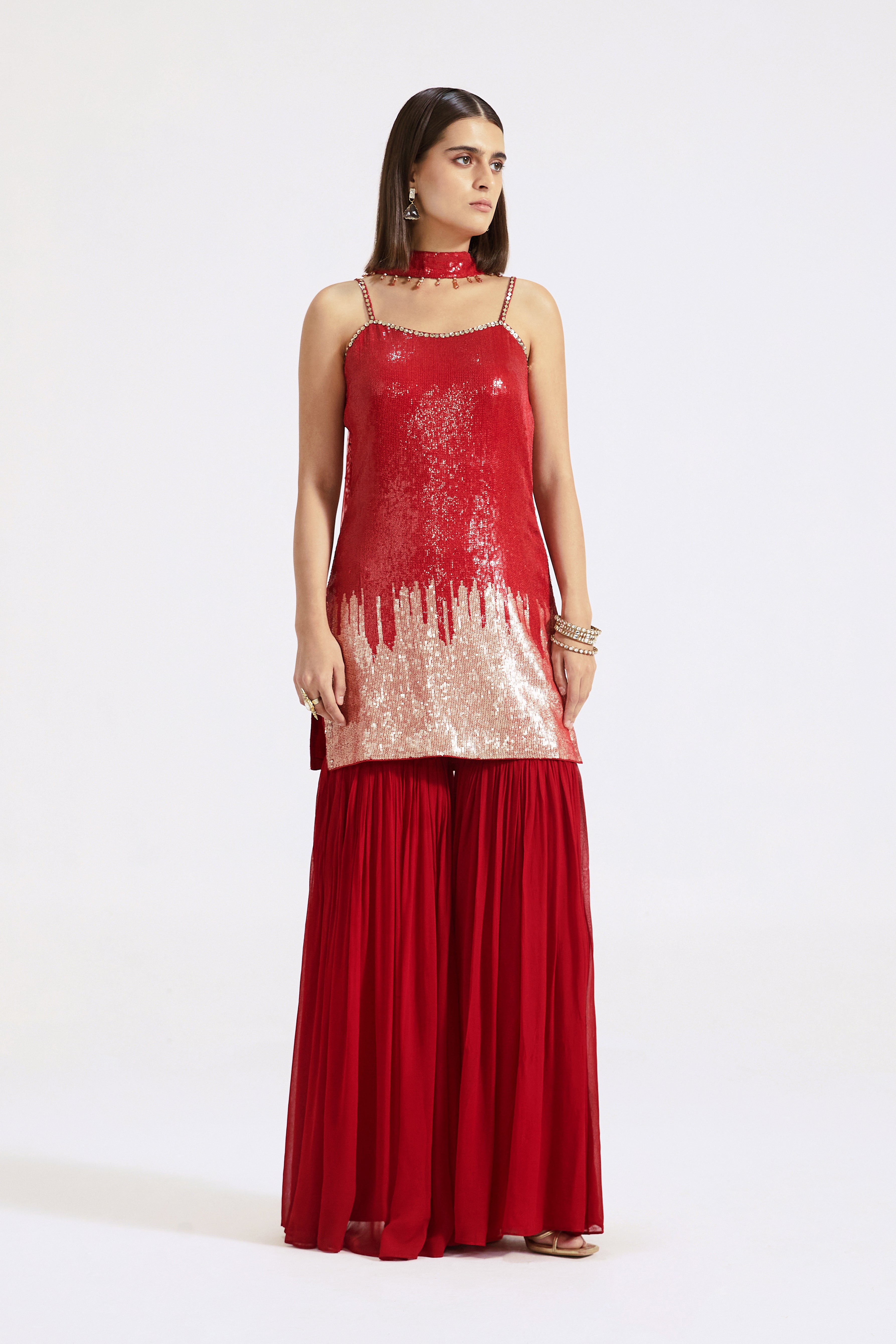 Red Sequins Sharara Set