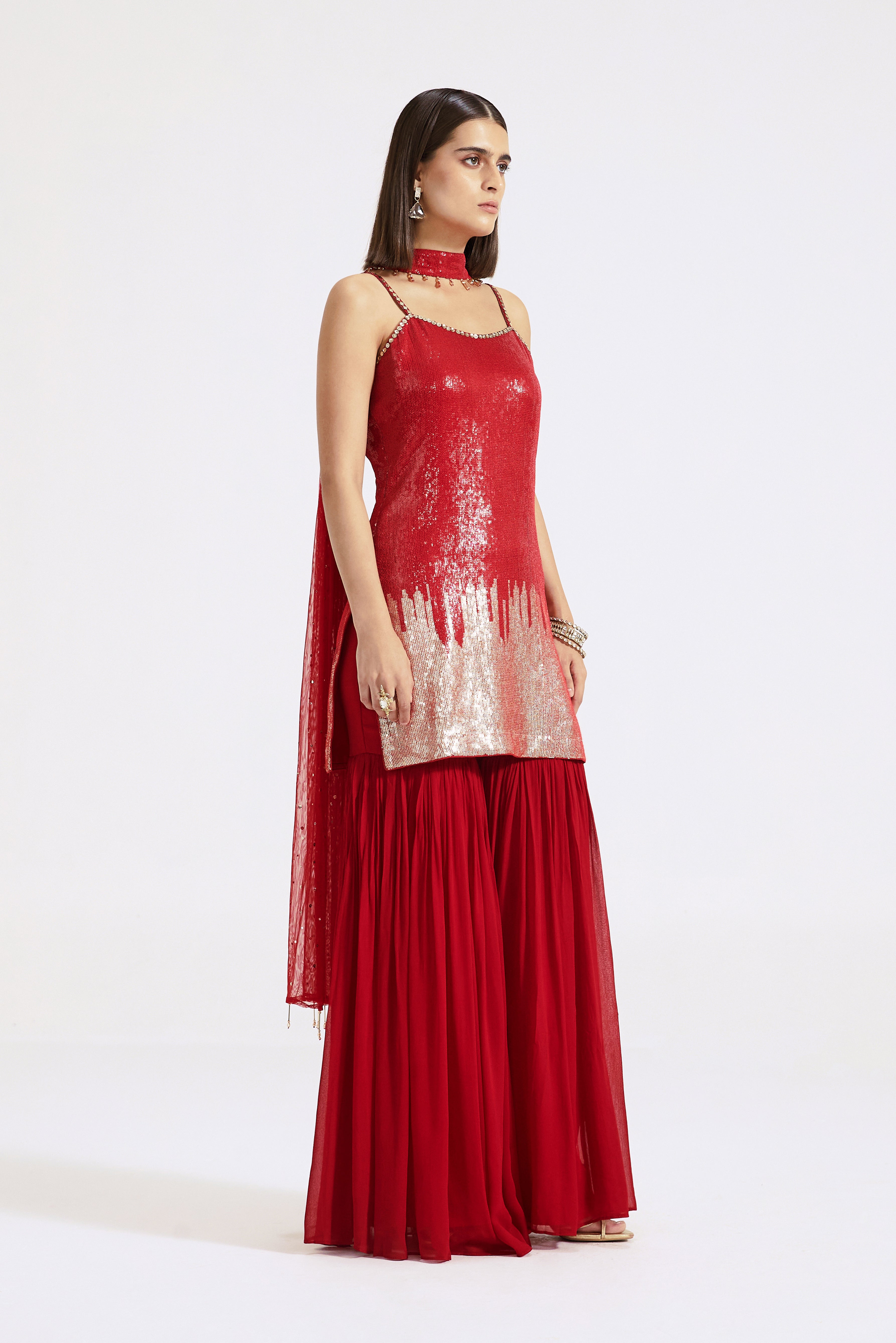 Red Sequins Sharara Set