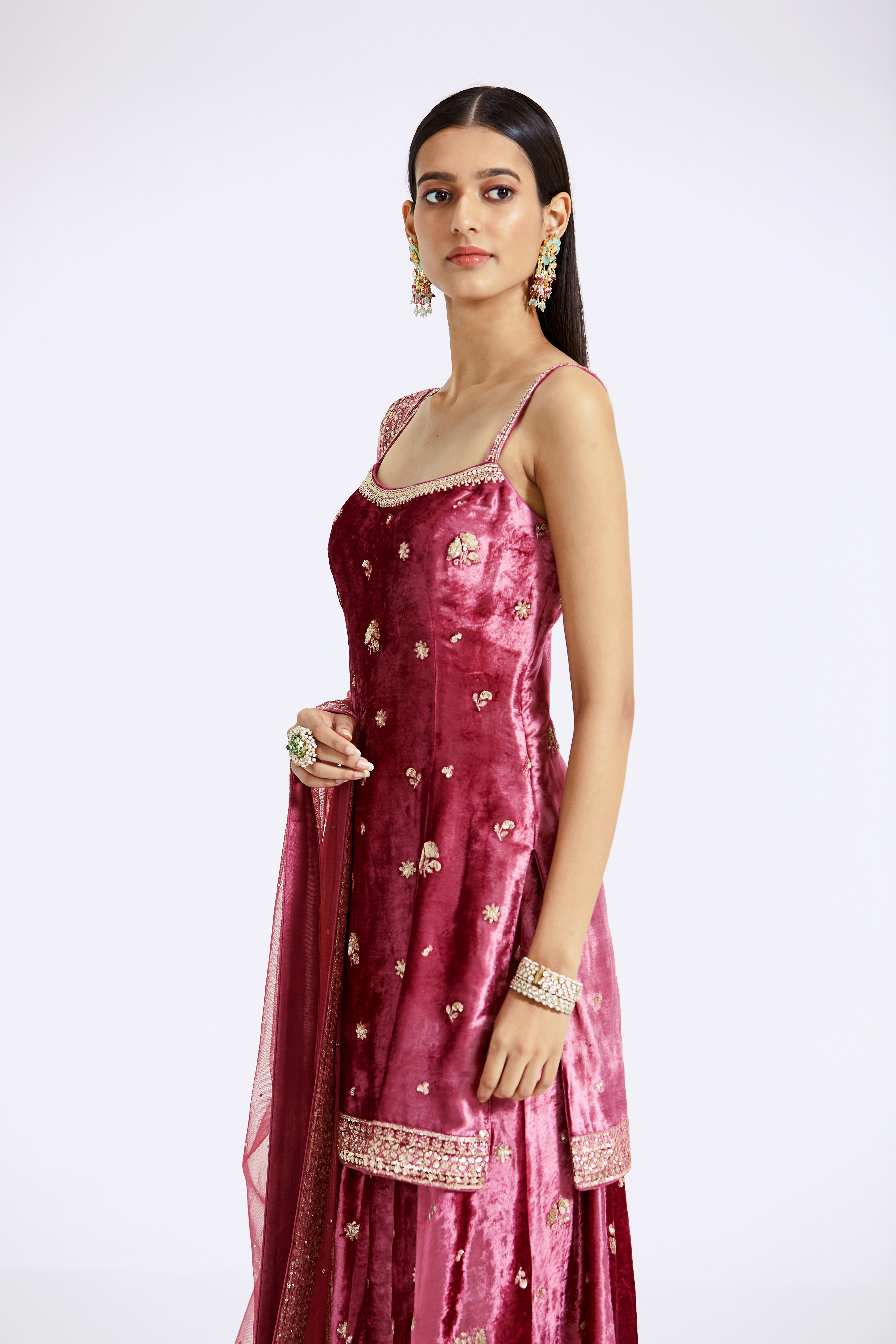 Magenta Velvet Sharara Set