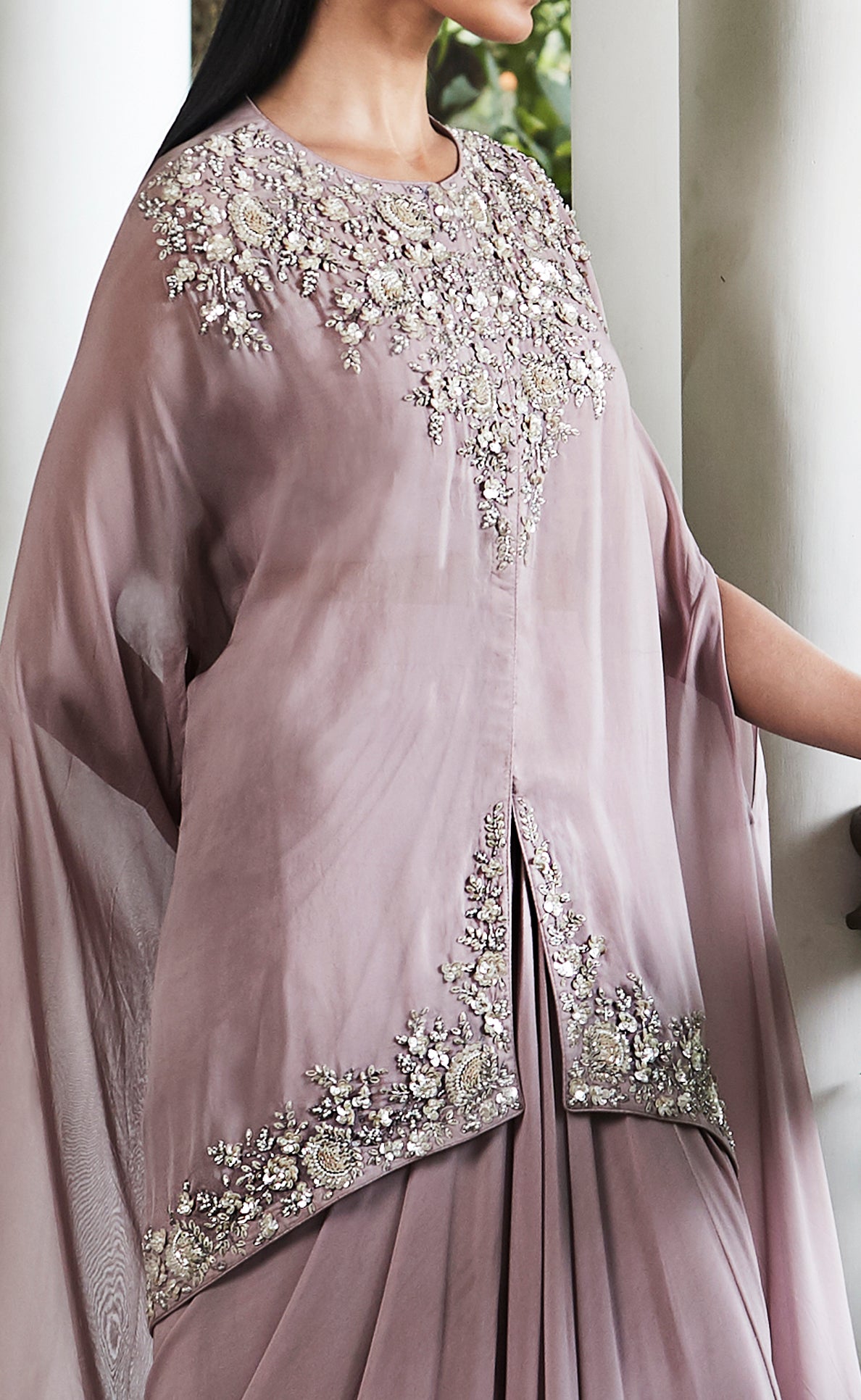 Lilac Embroidered Cape Set