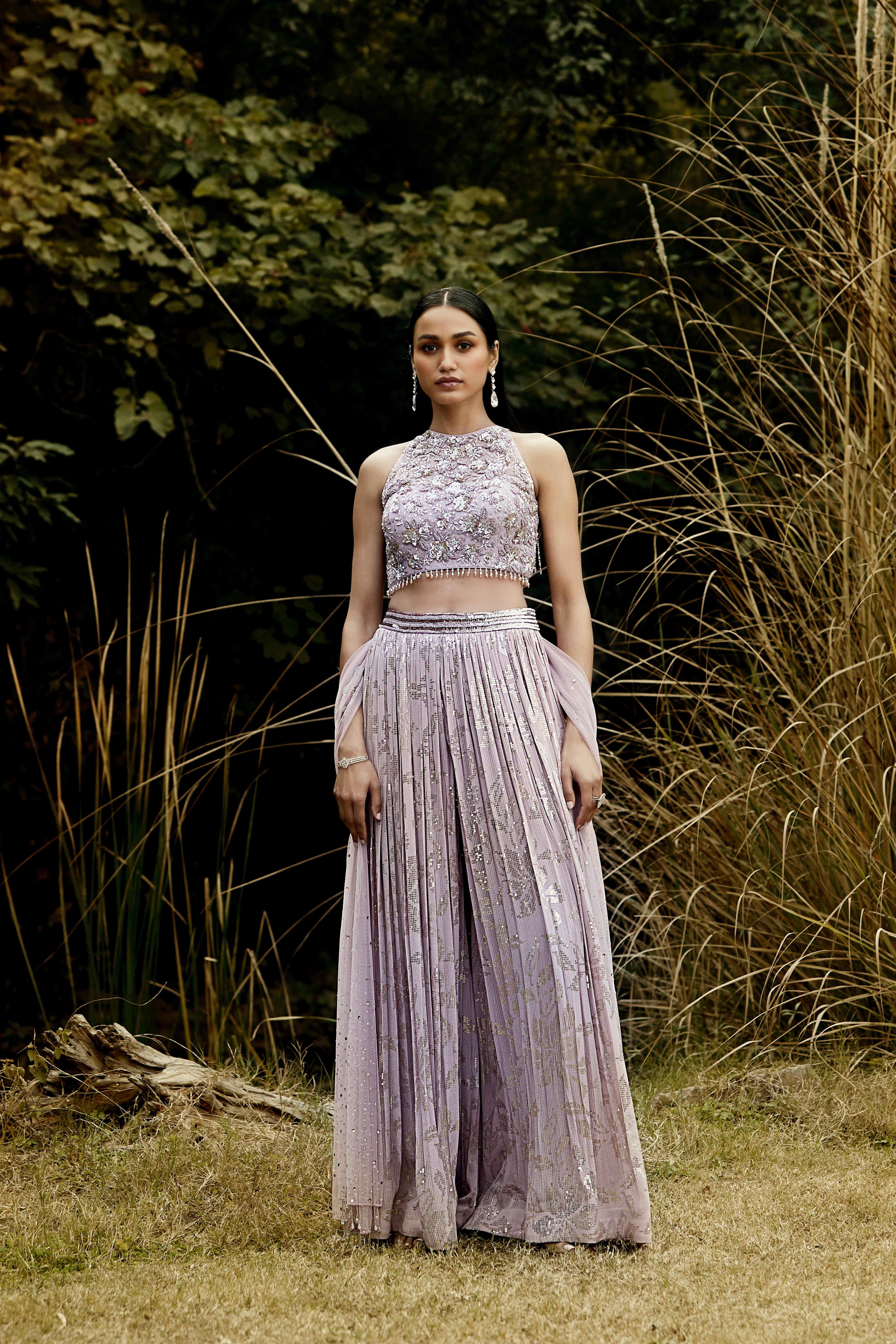 Lilac Embroidered Top & Sharara Set