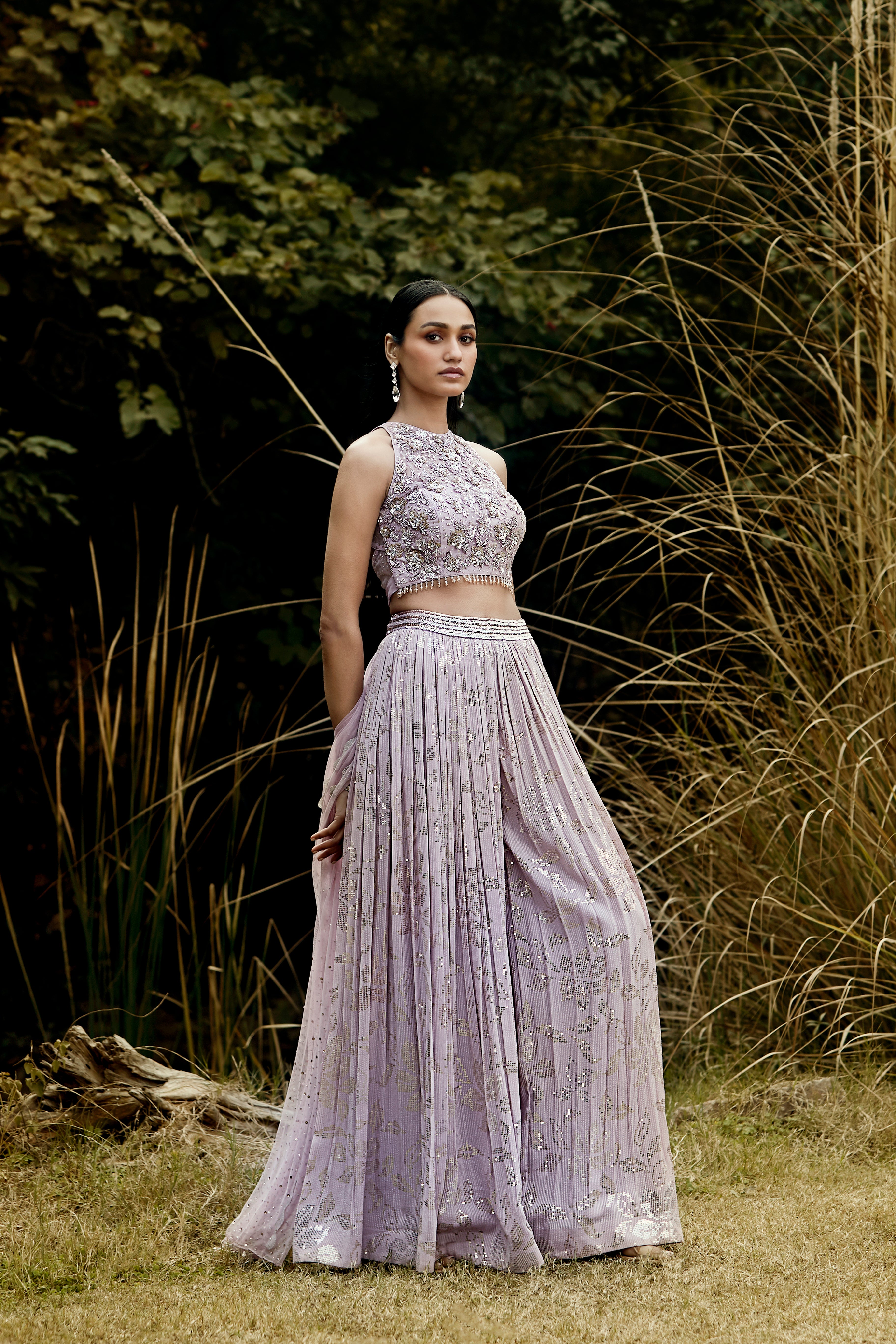 Lilac Embroidered Top & Sharara Set