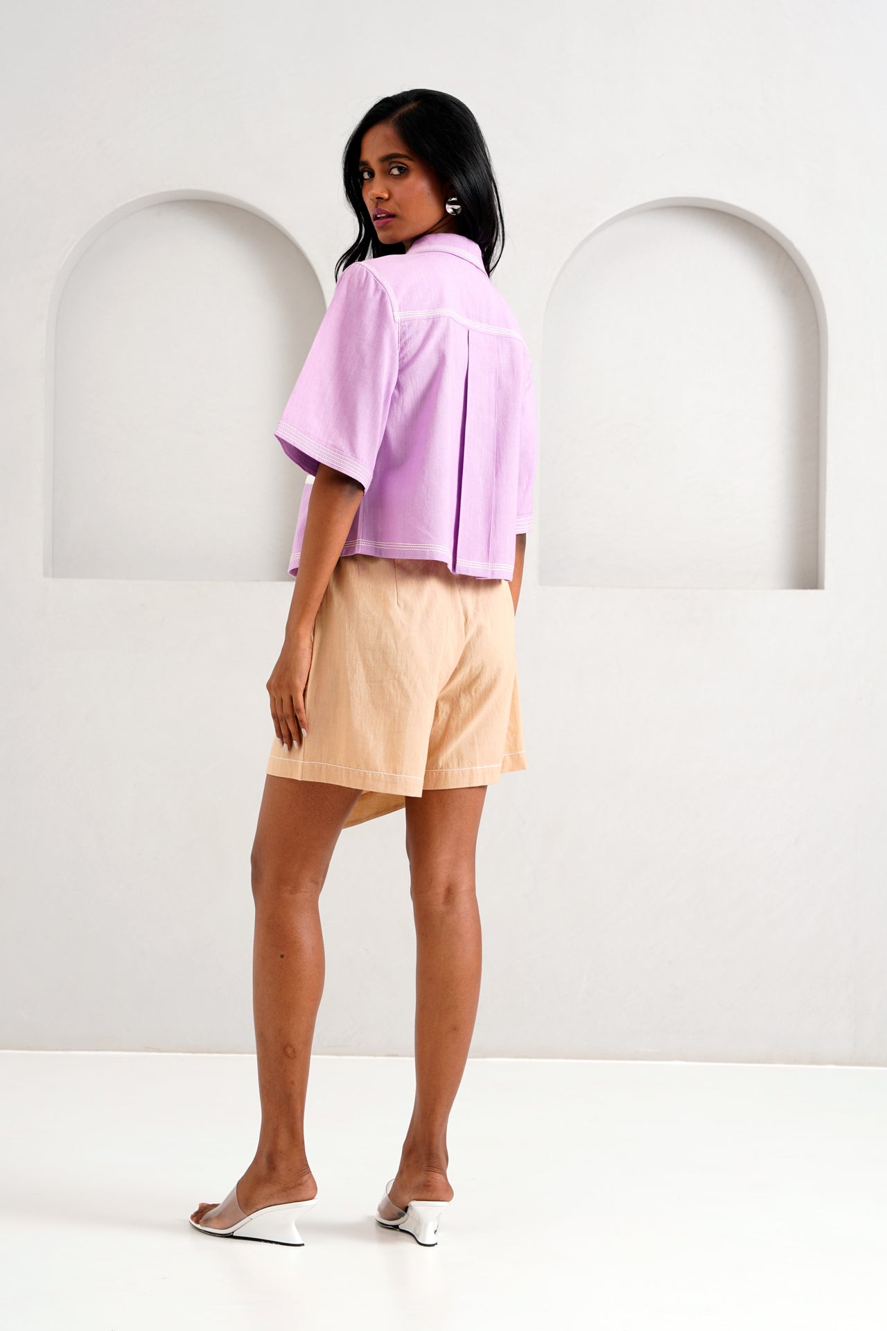 Romy & Tom - Lavender Pocket Crop Top + Latte Skort