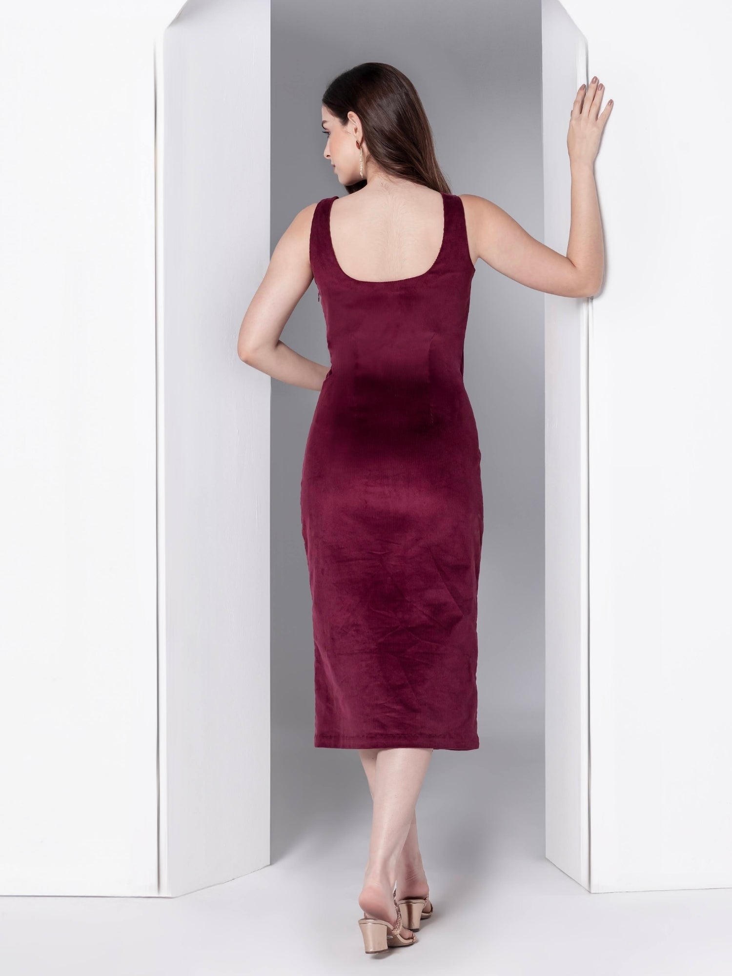 Bordeaux Bliss Corduroy Midi Dress