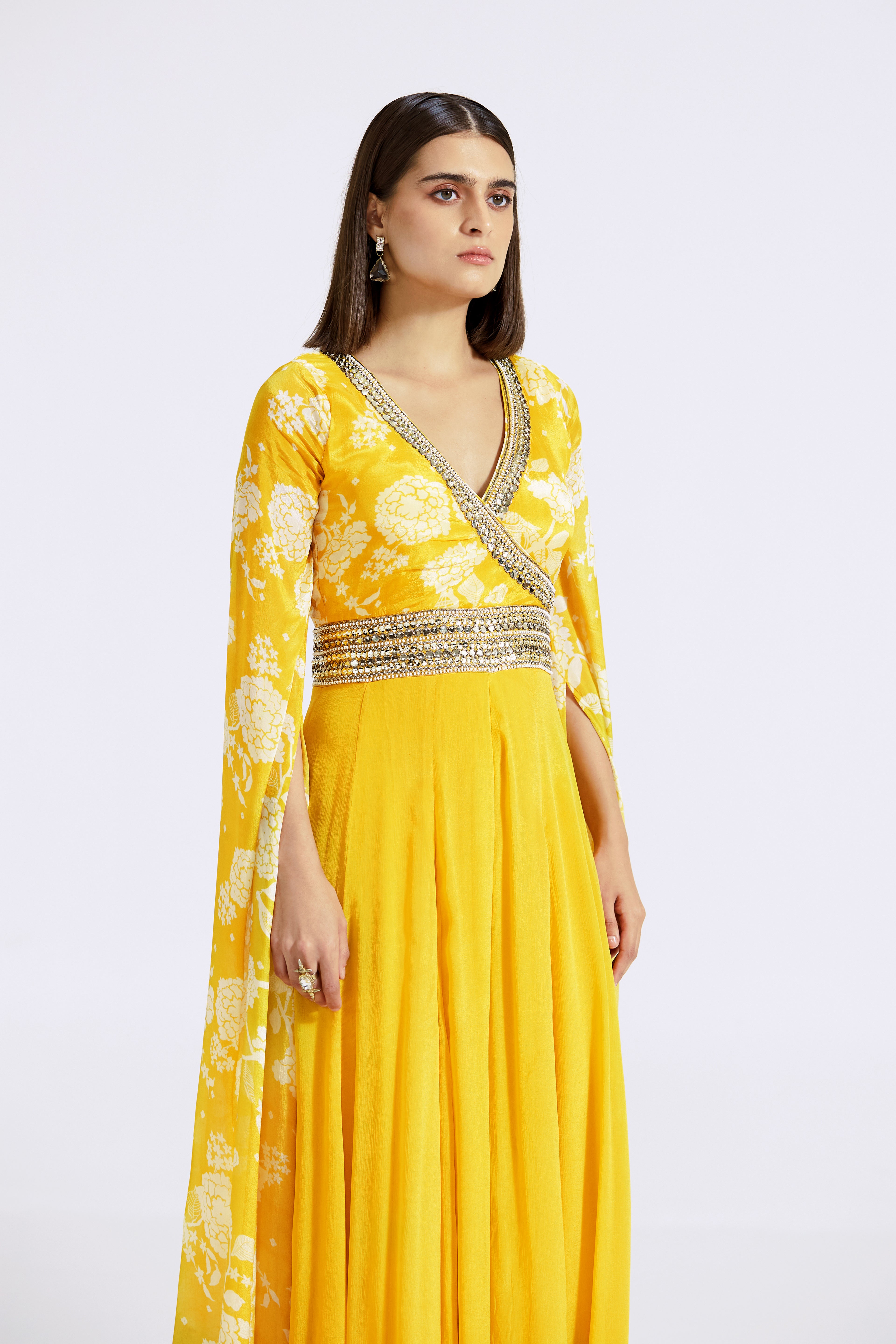 Yellow Jumpsuit with Cape Sleeves