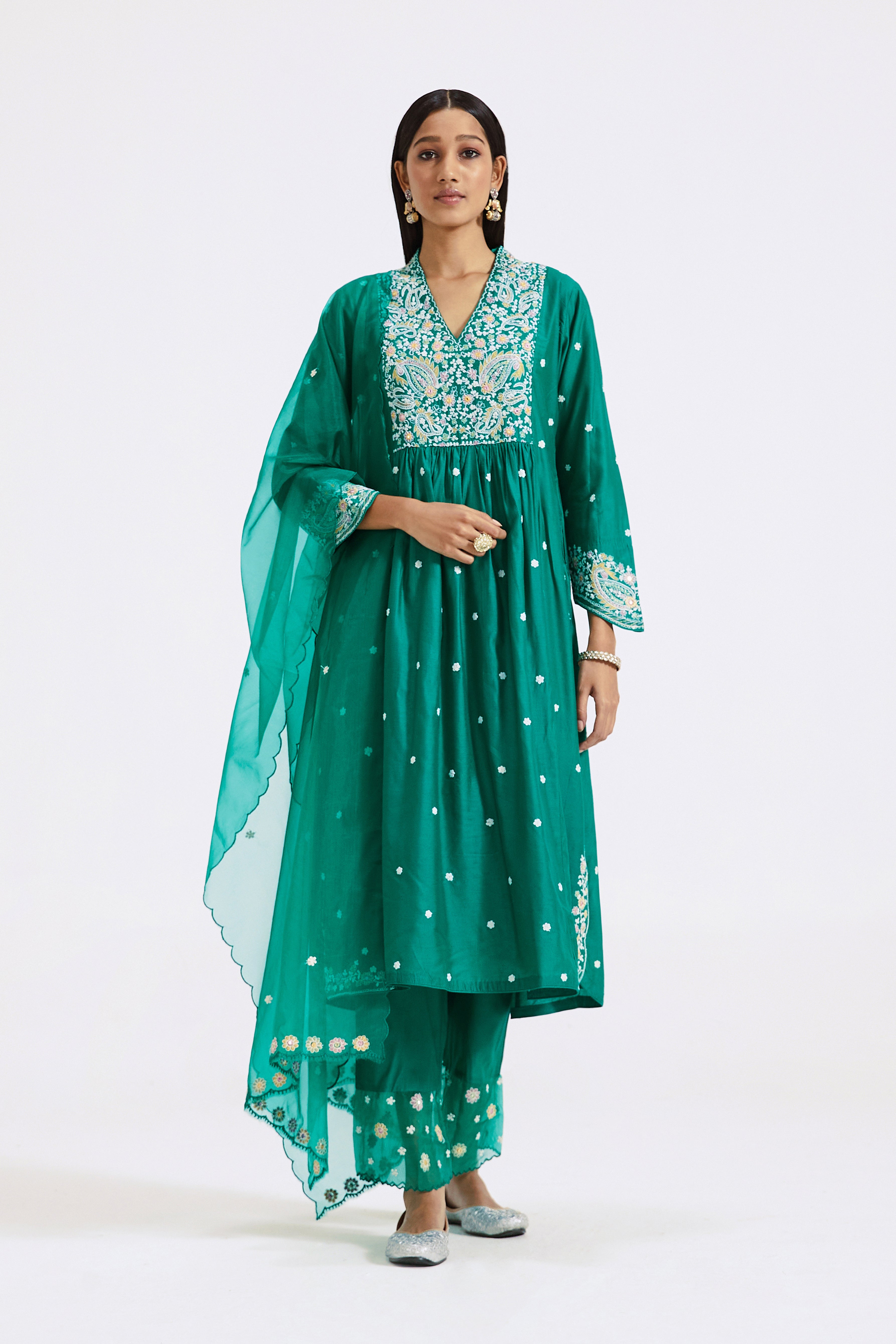 Green Embroidered Suit Set