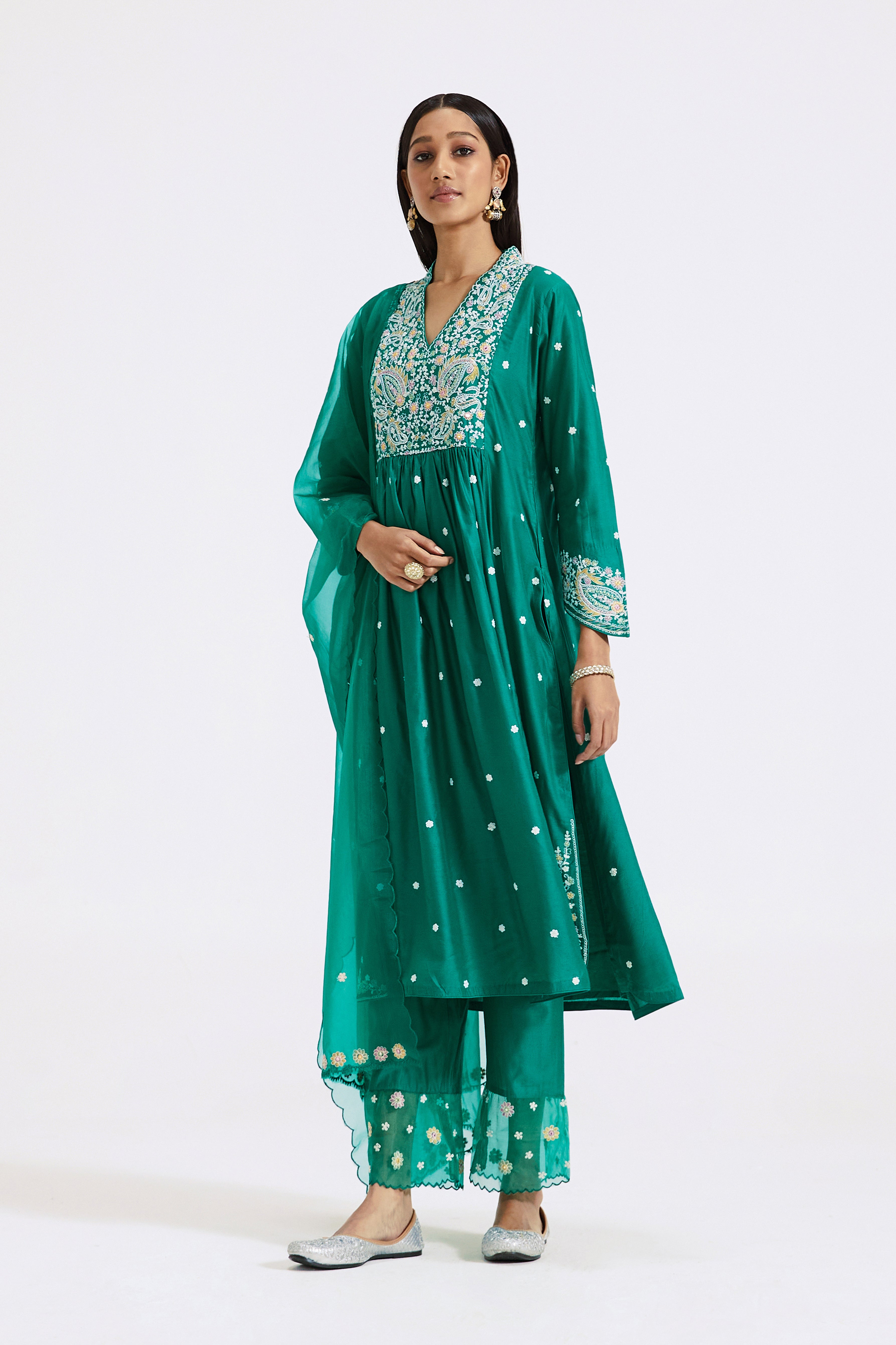 Green Embroidered Suit Set