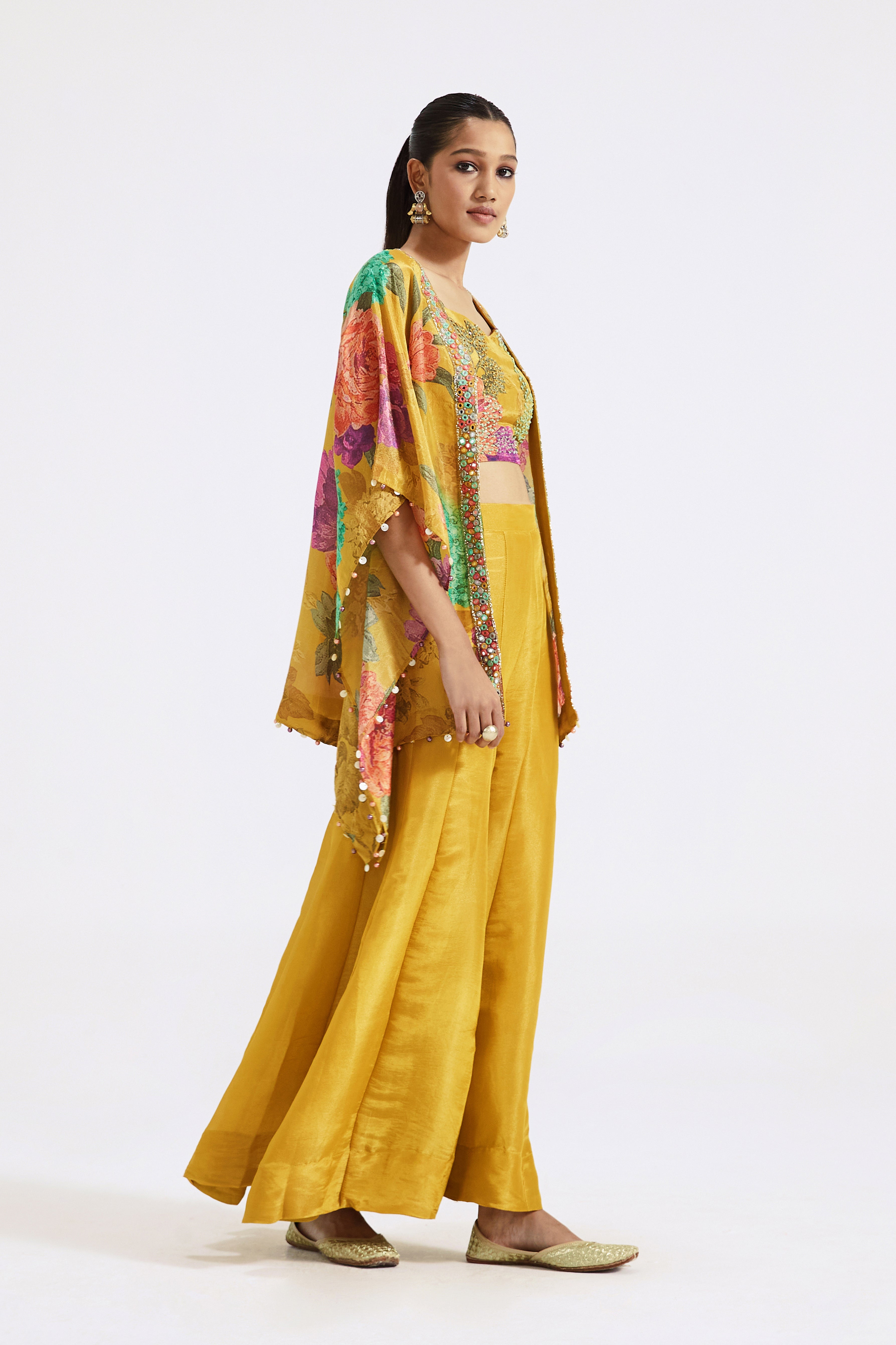 Yellow Printed Cape & Sharara Set