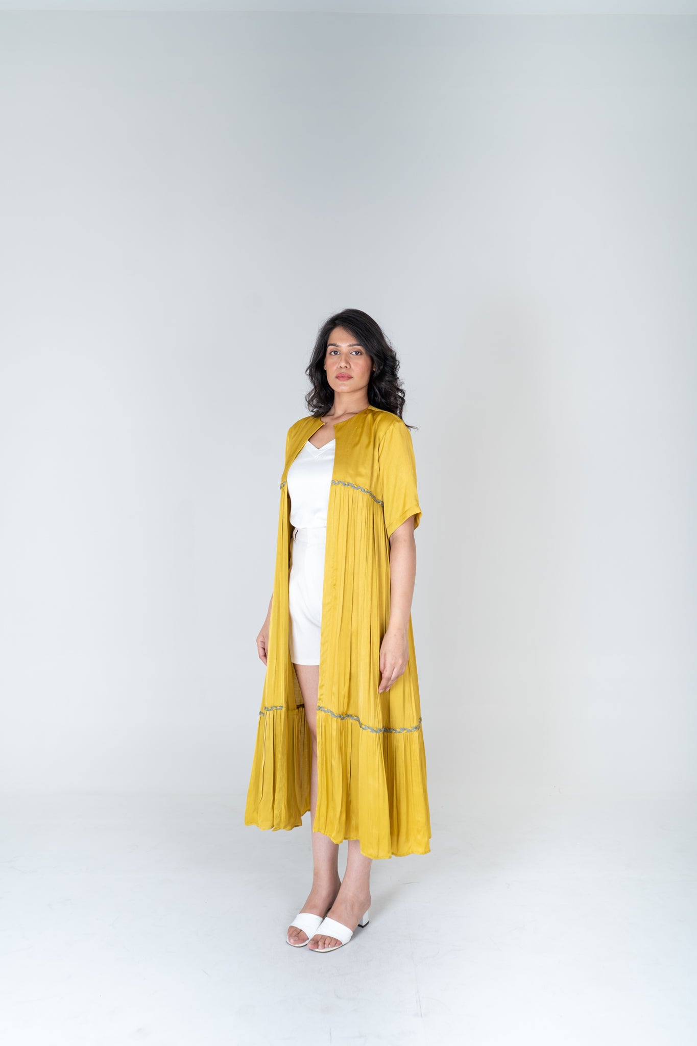 Yellow-Green Braided Gather Long Cape