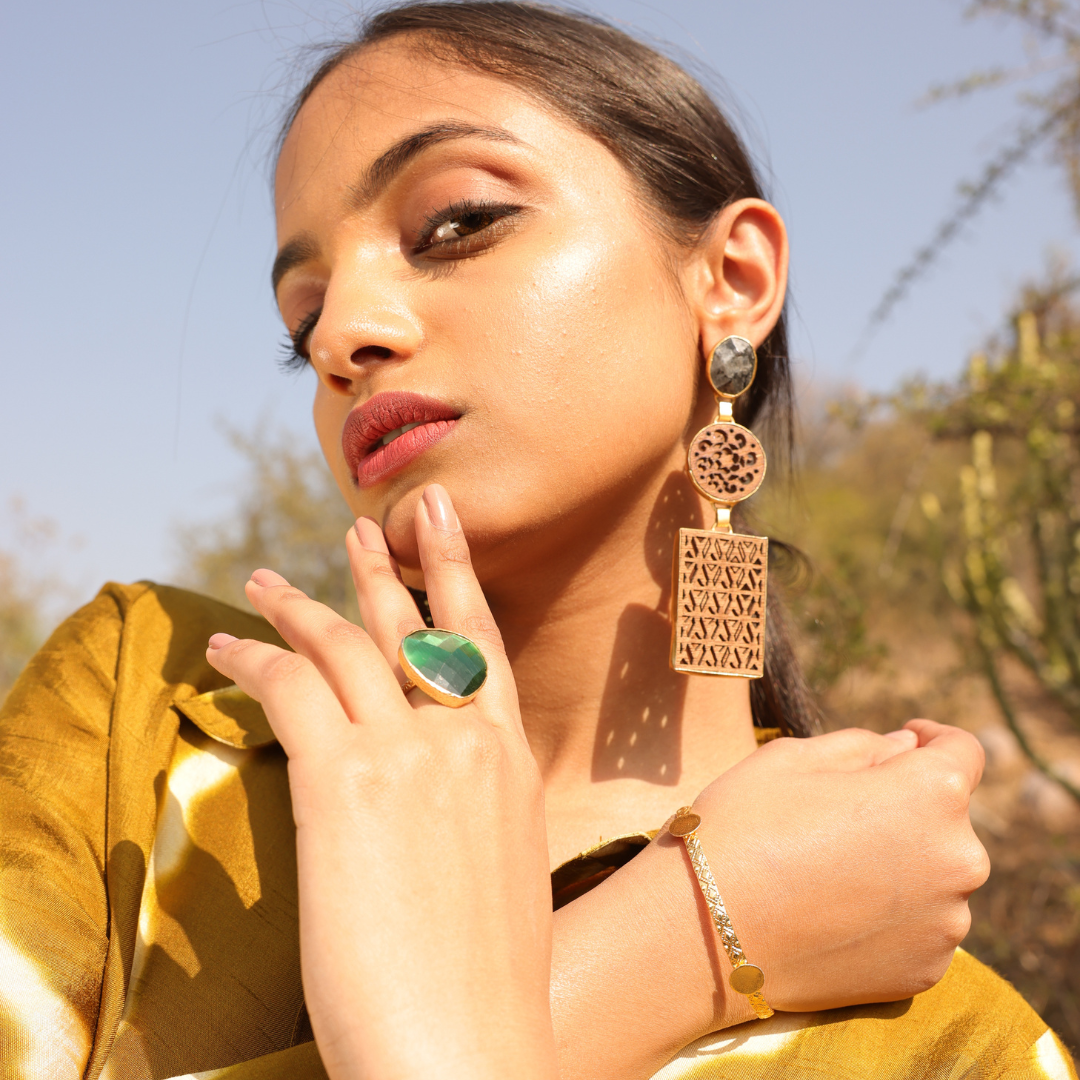 Carved Wooden Block Earrings