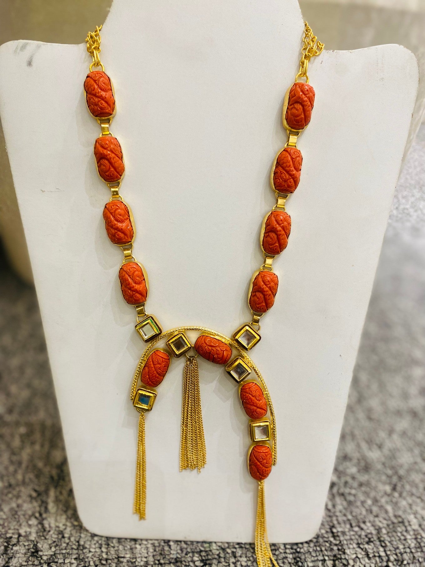 CASCADING CARVED CORAL NECKLACE