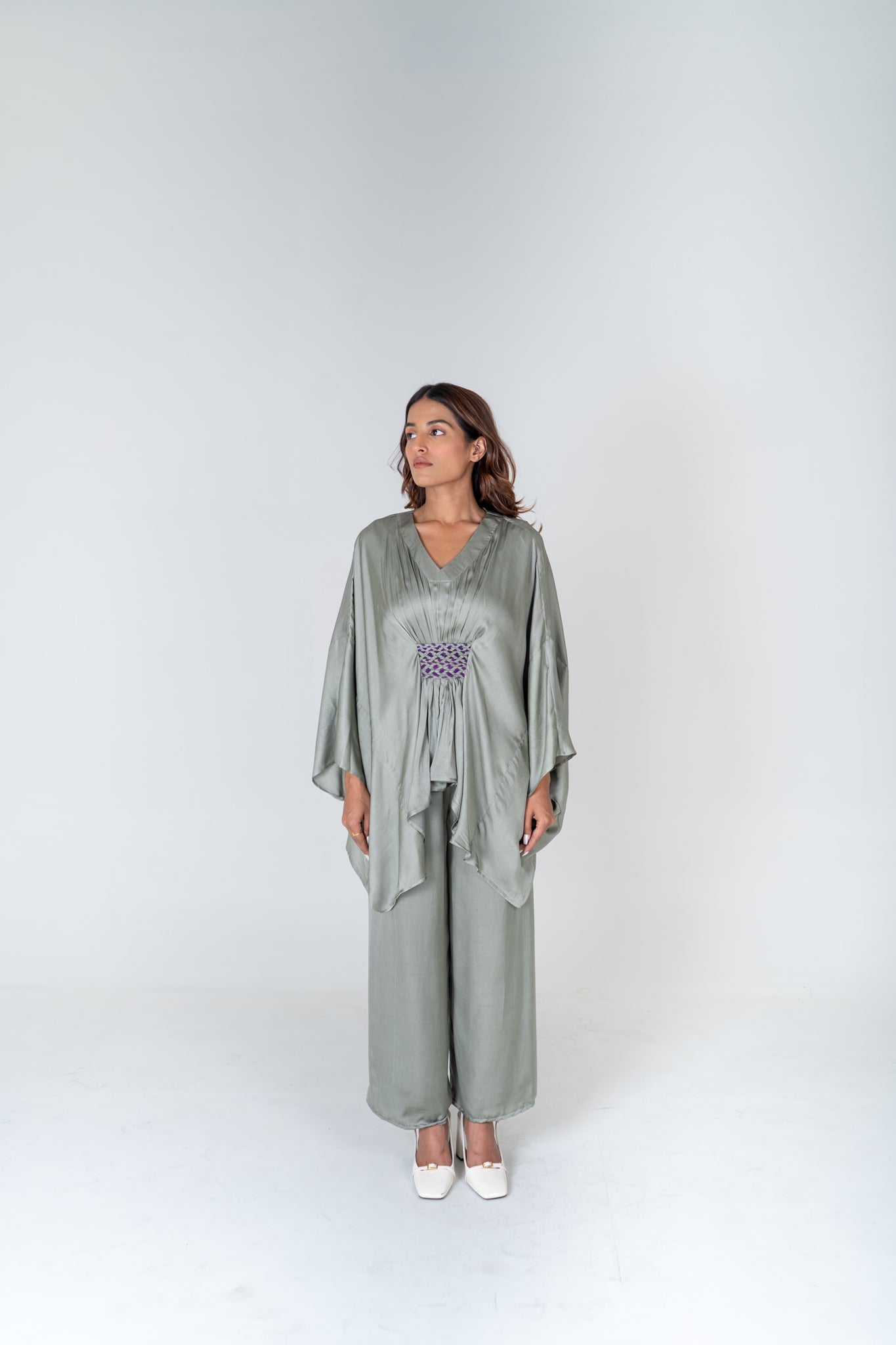 Green-Purple Braided Kaftan Co-rd Set