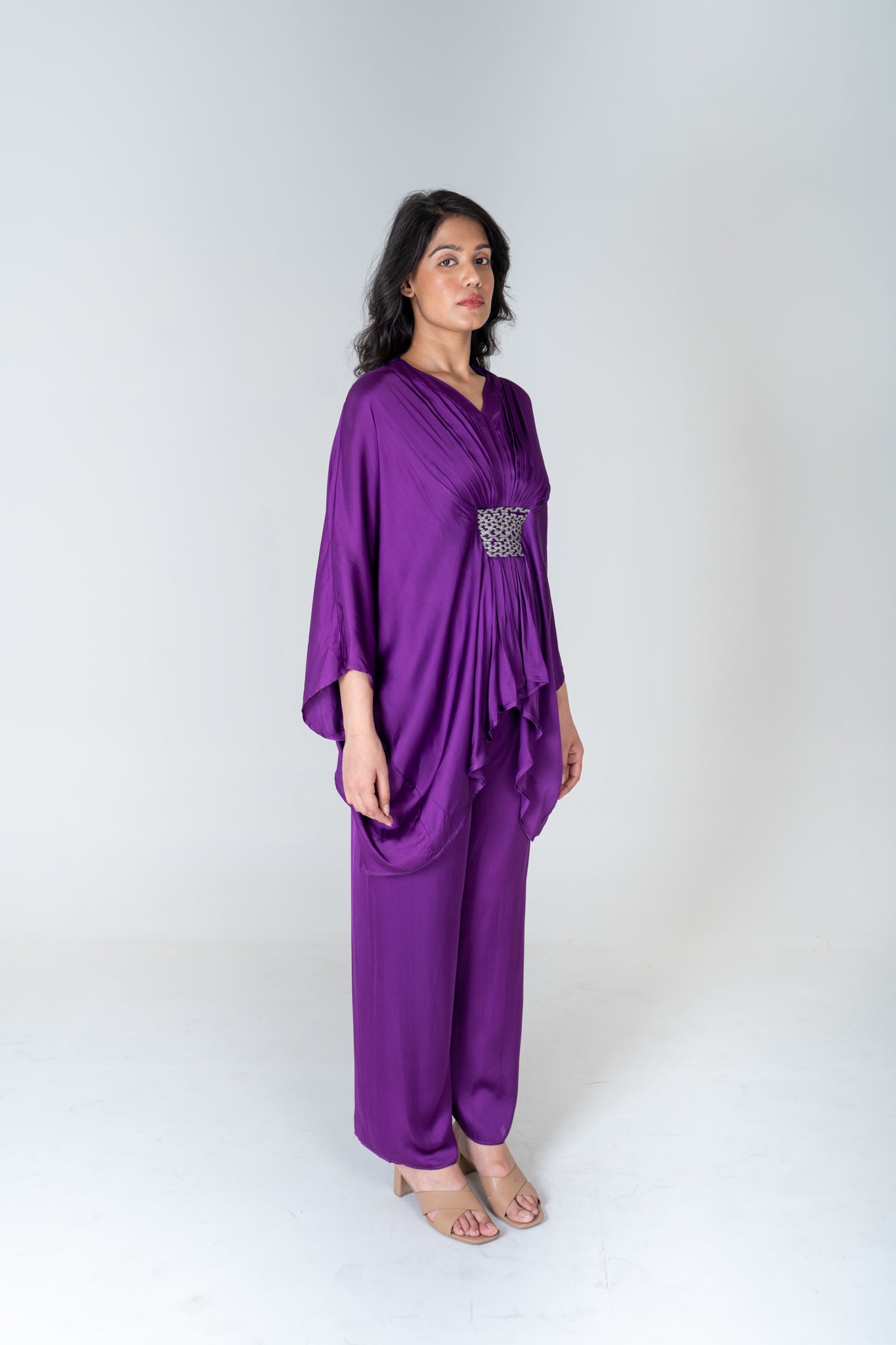 Purple-Green Braided Kaftan Co-ord Set