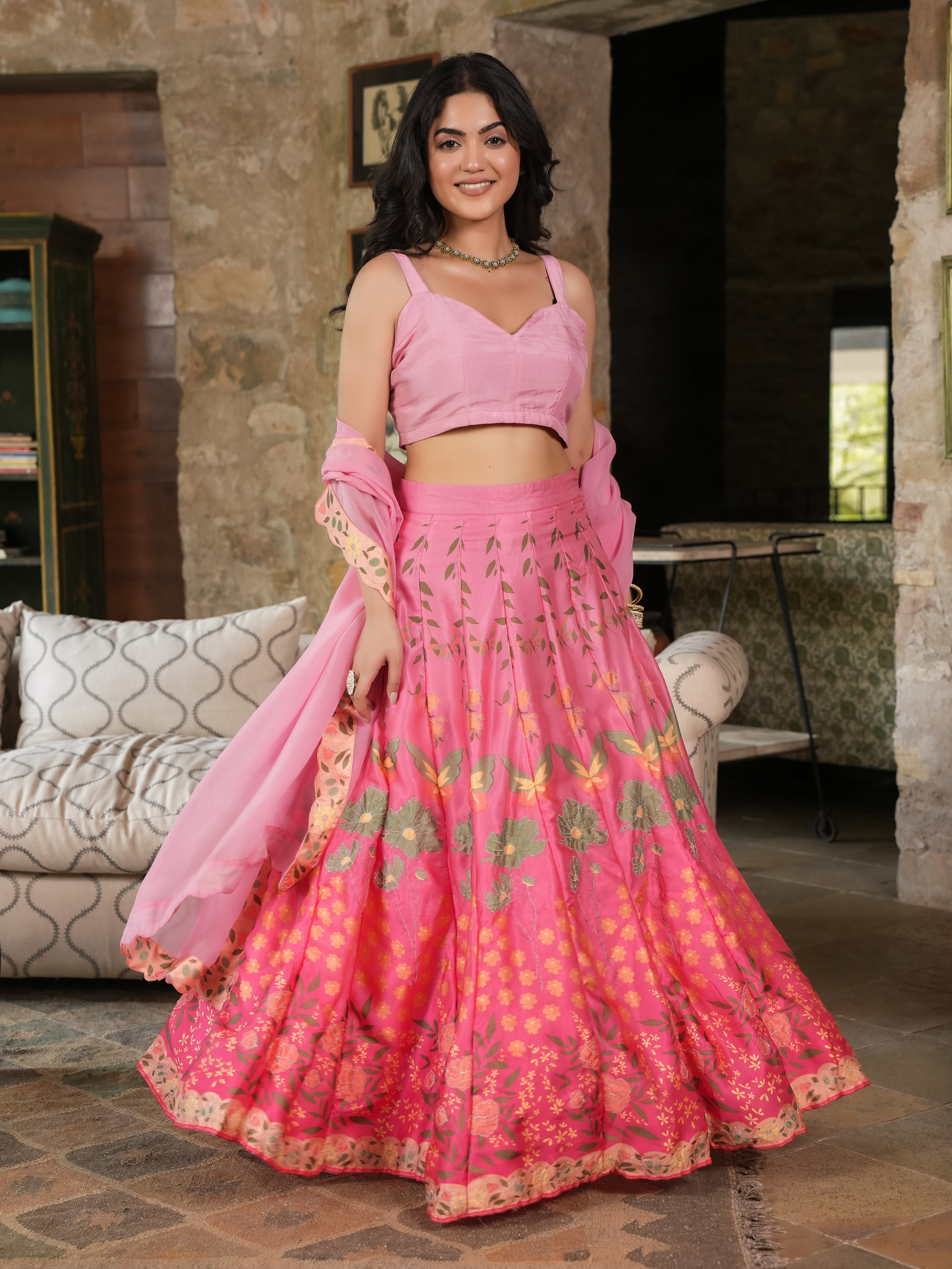 DIGITALLY PRINTED COTTON LEHENGA WITH BLOUSE AND DUPATTA