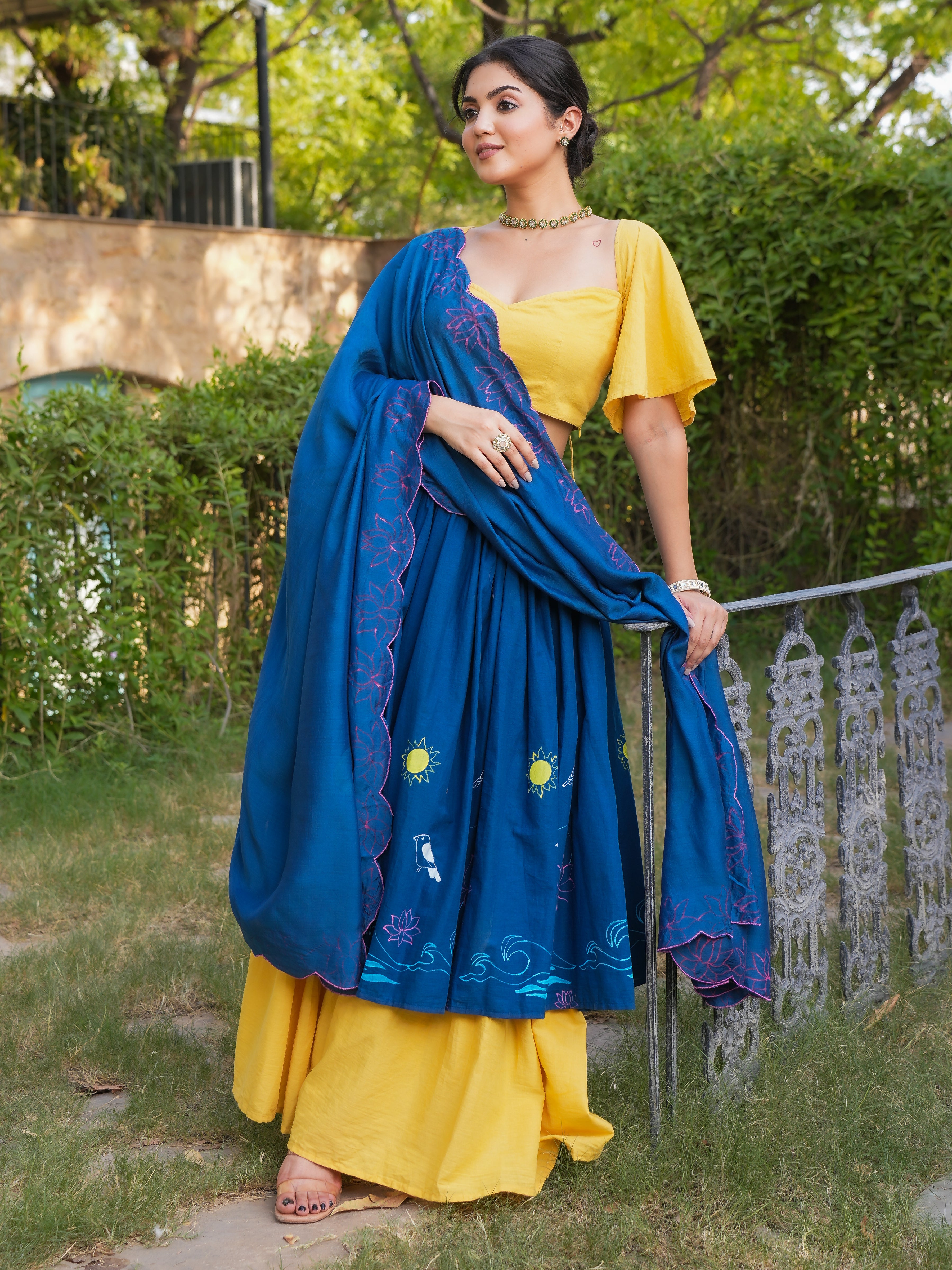 HANDPAINTED COTTON LEHENGA WITH BLOUSE AND DUPATTA