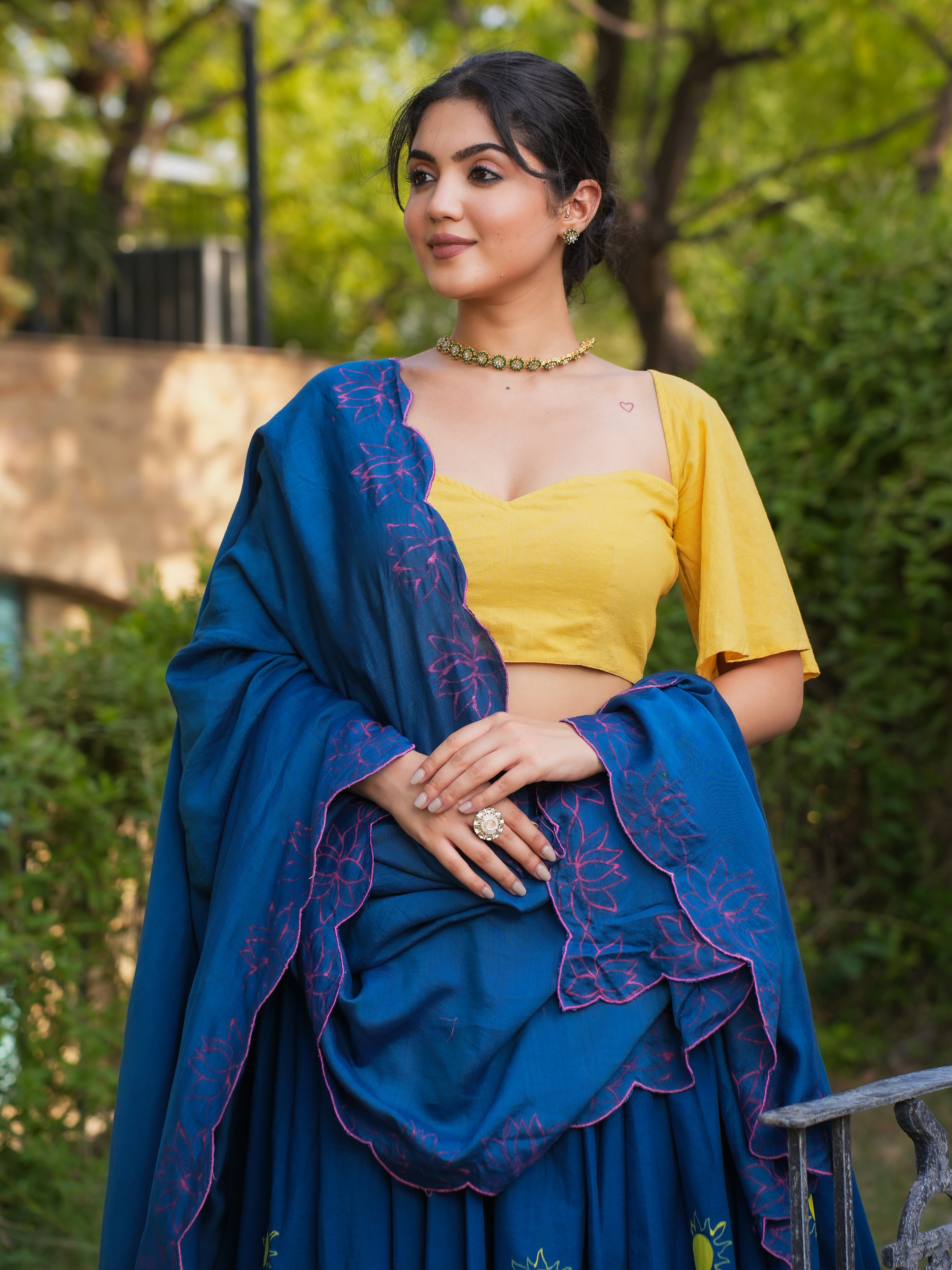 HANDPAINTED COTTON LEHENGA WITH BLOUSE AND DUPATTA