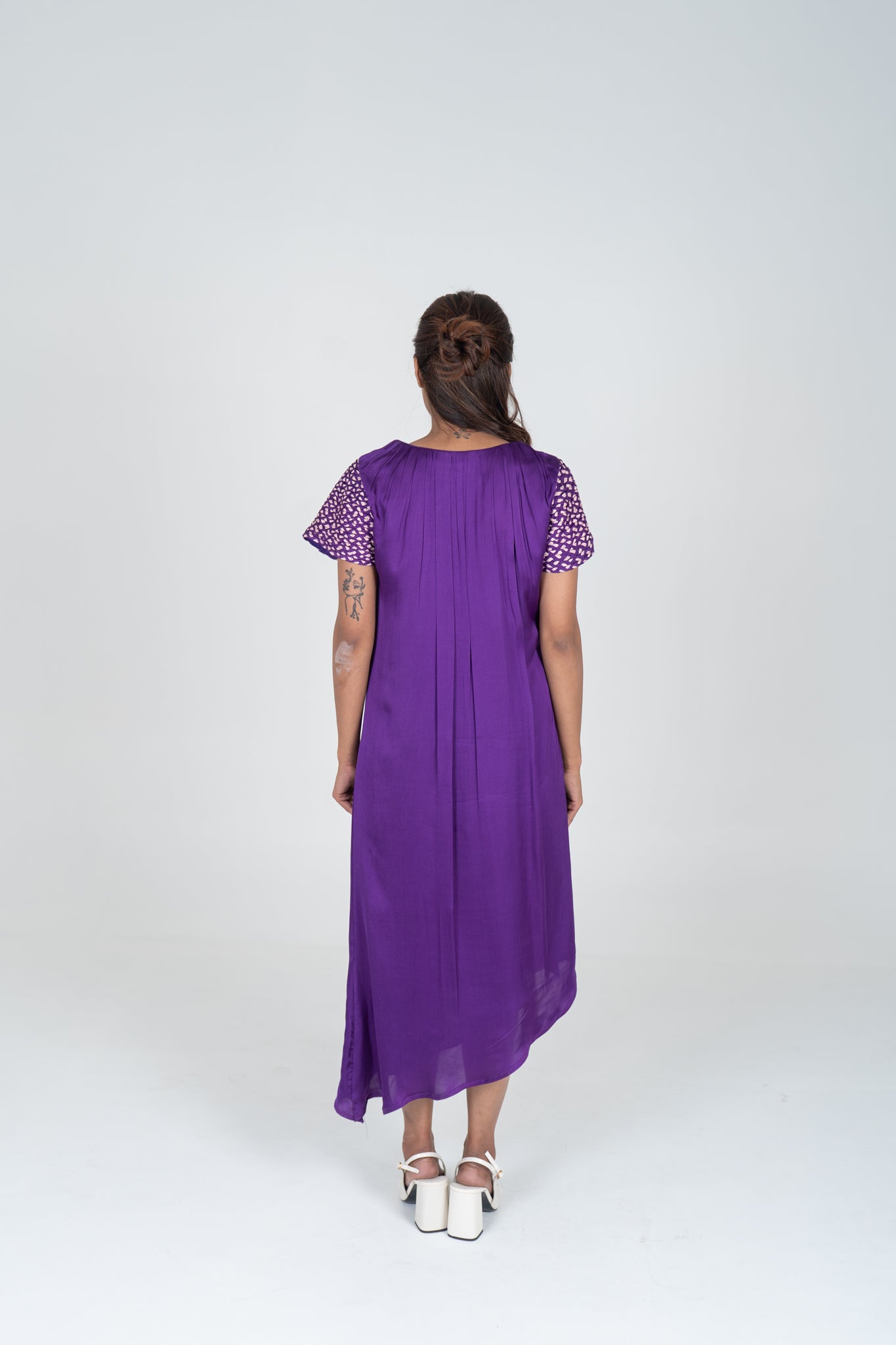 Purple-Pink Braided Sleeve Midi Dress