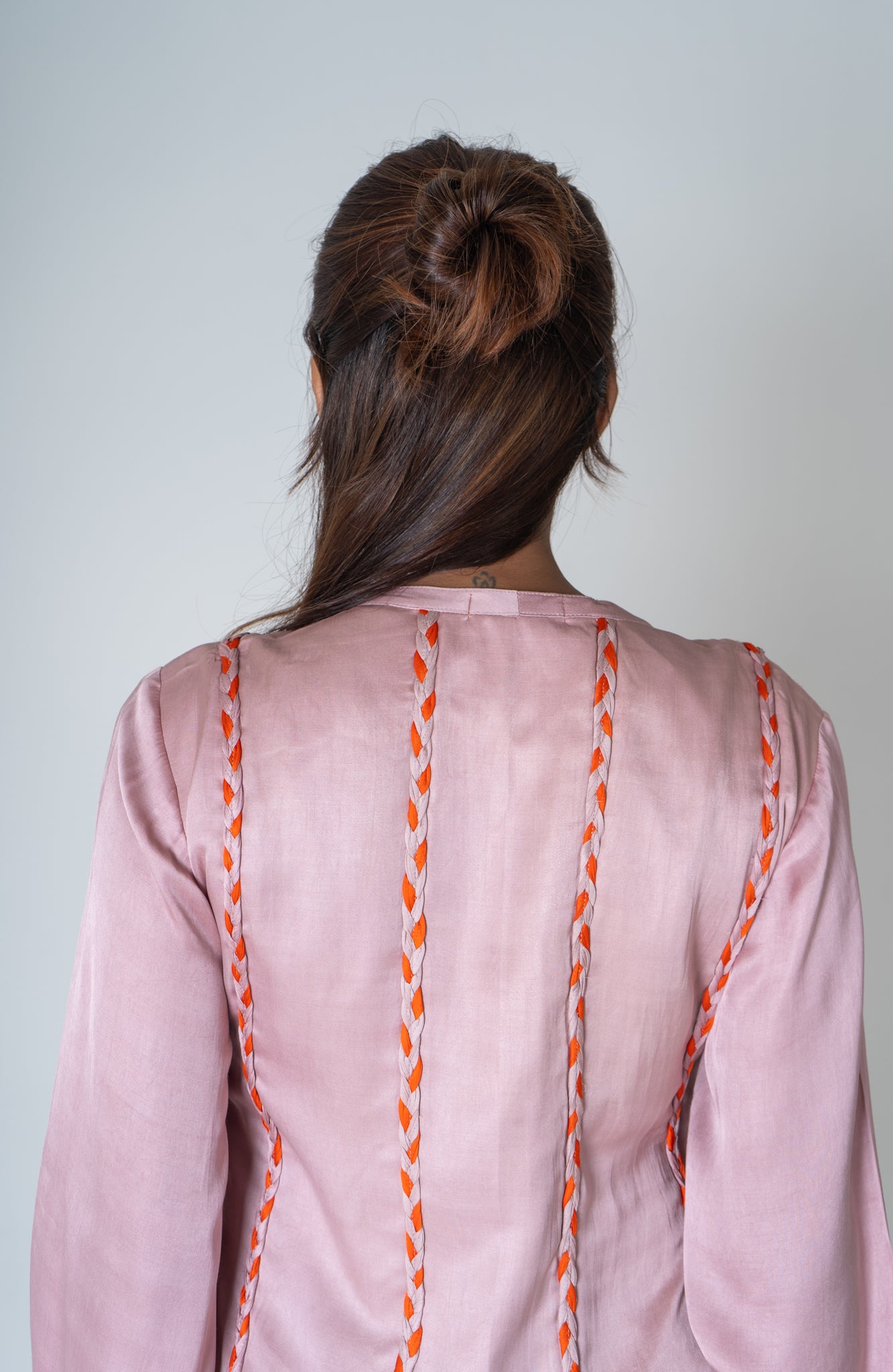 Pink-Orange Braided Short Gather Dress