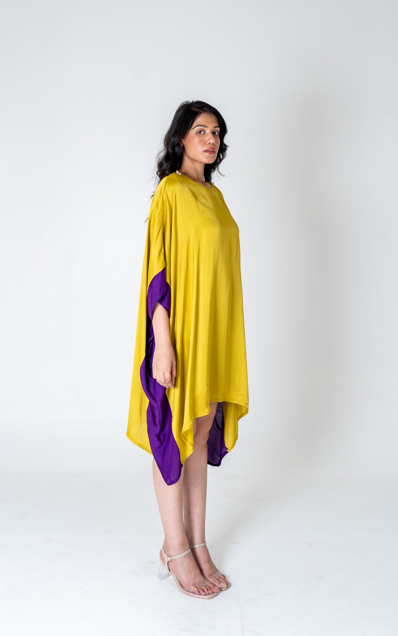 Yellow-Purple Short Kaftan Dress