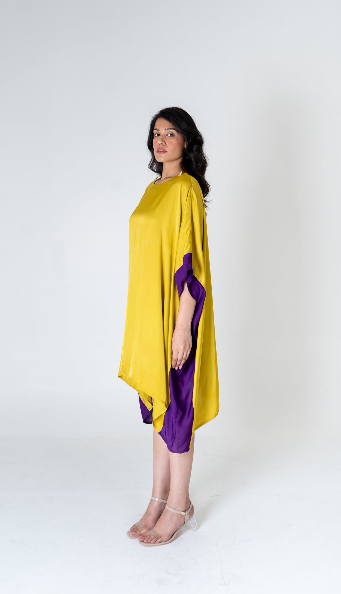 Yellow-Purple Short Kaftan Dress