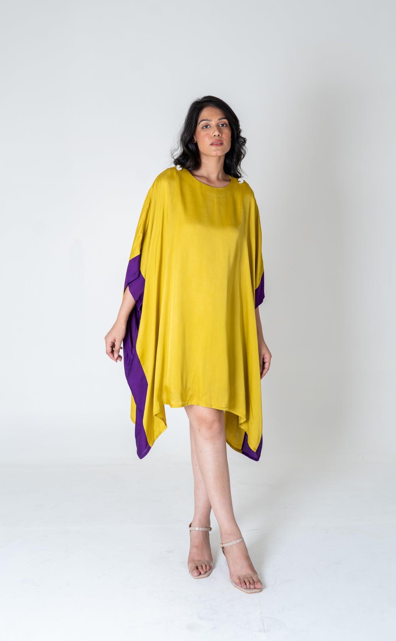 Yellow-Purple Short Kaftan Dress