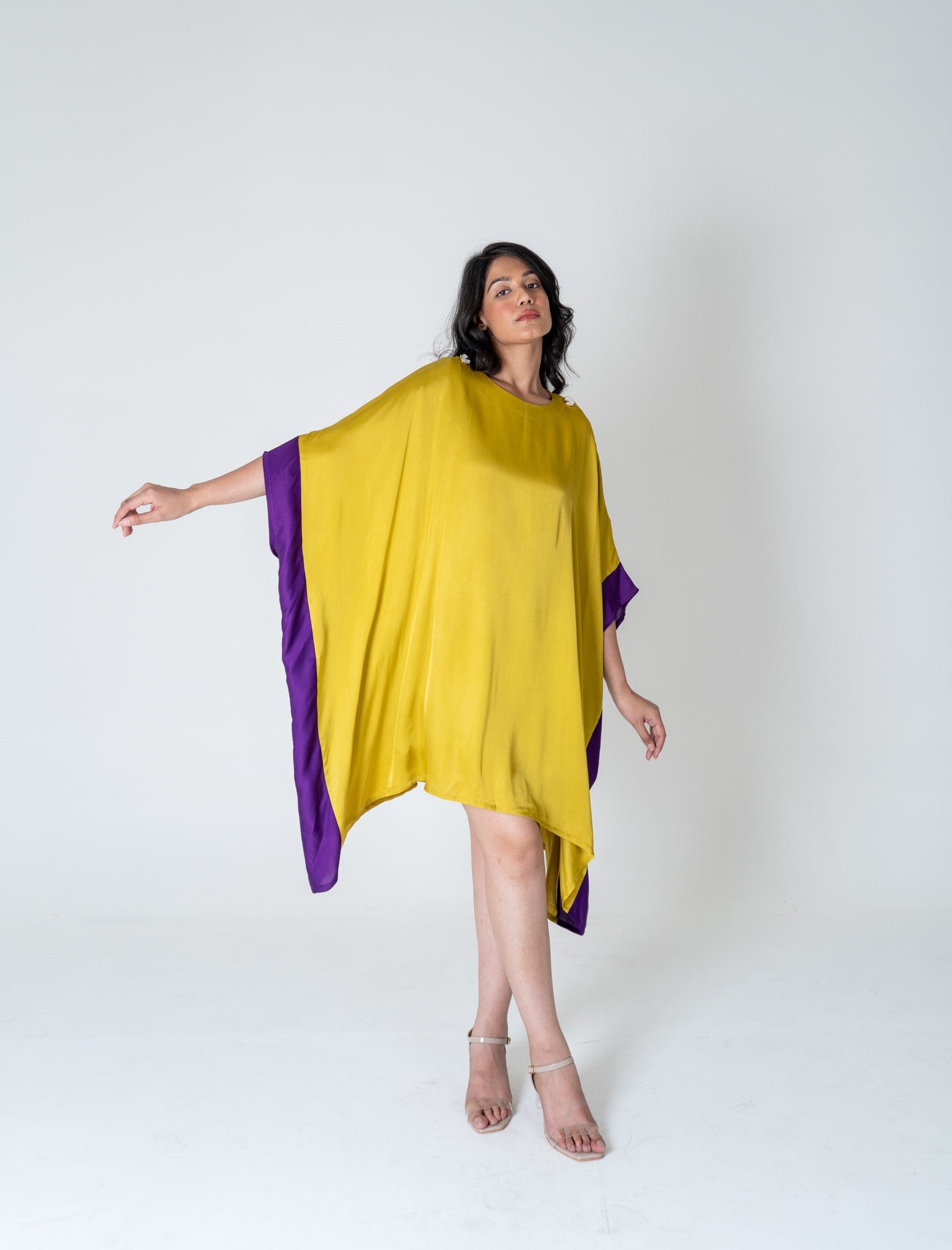 Yellow-Purple Short Kaftan Dress