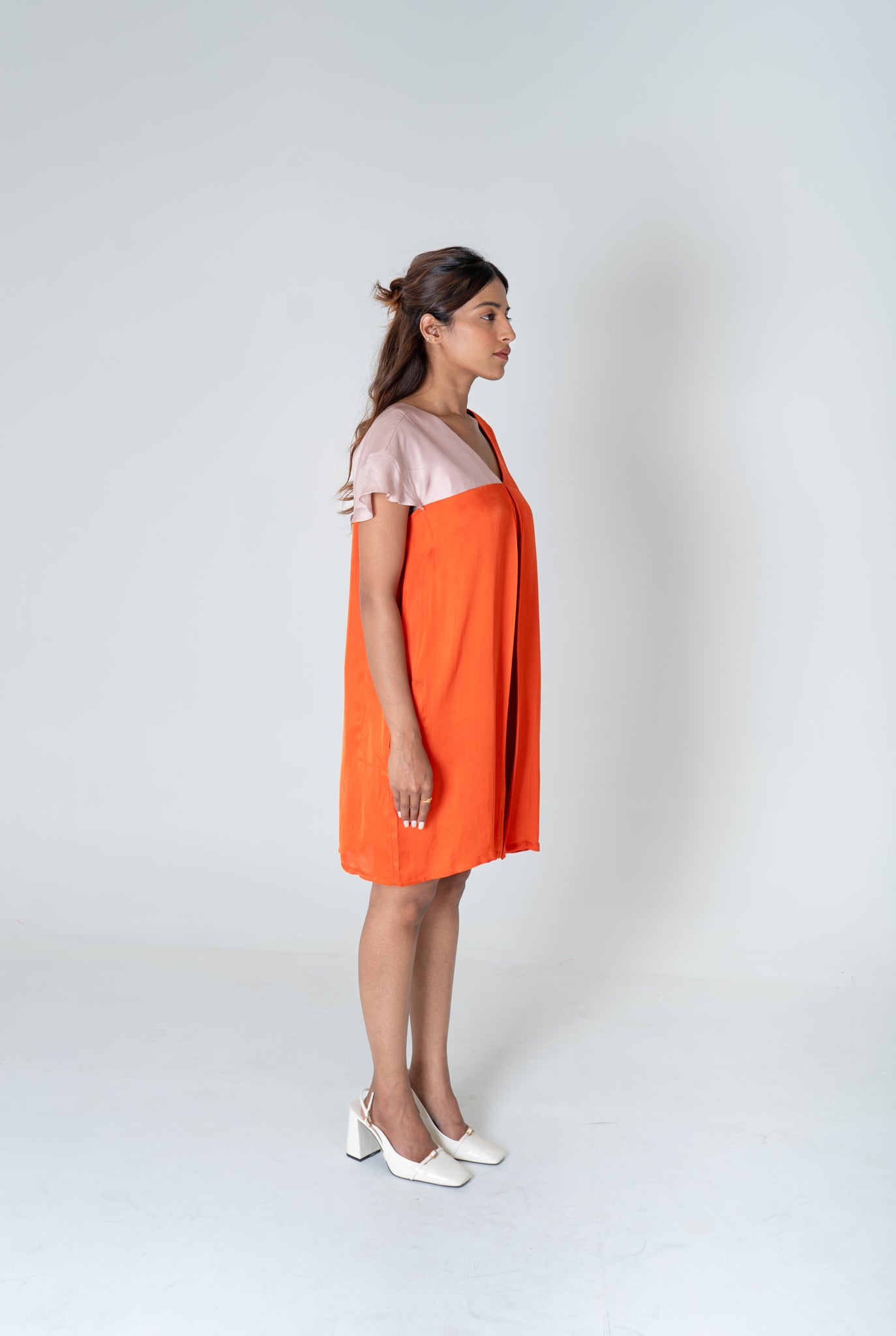 Orange-Pink Color-Block Short Dress