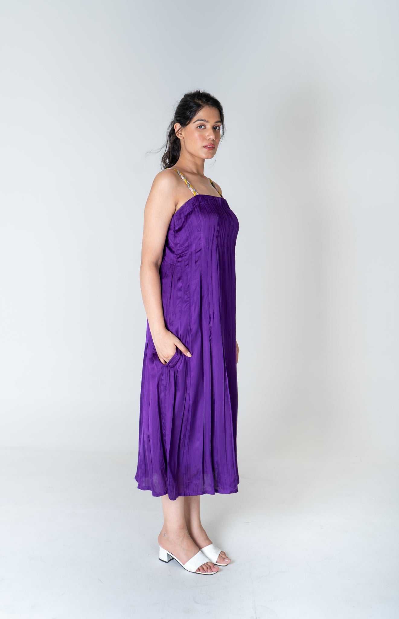 Color-Blocked Braided Sleeveless Purple Maxi Dress