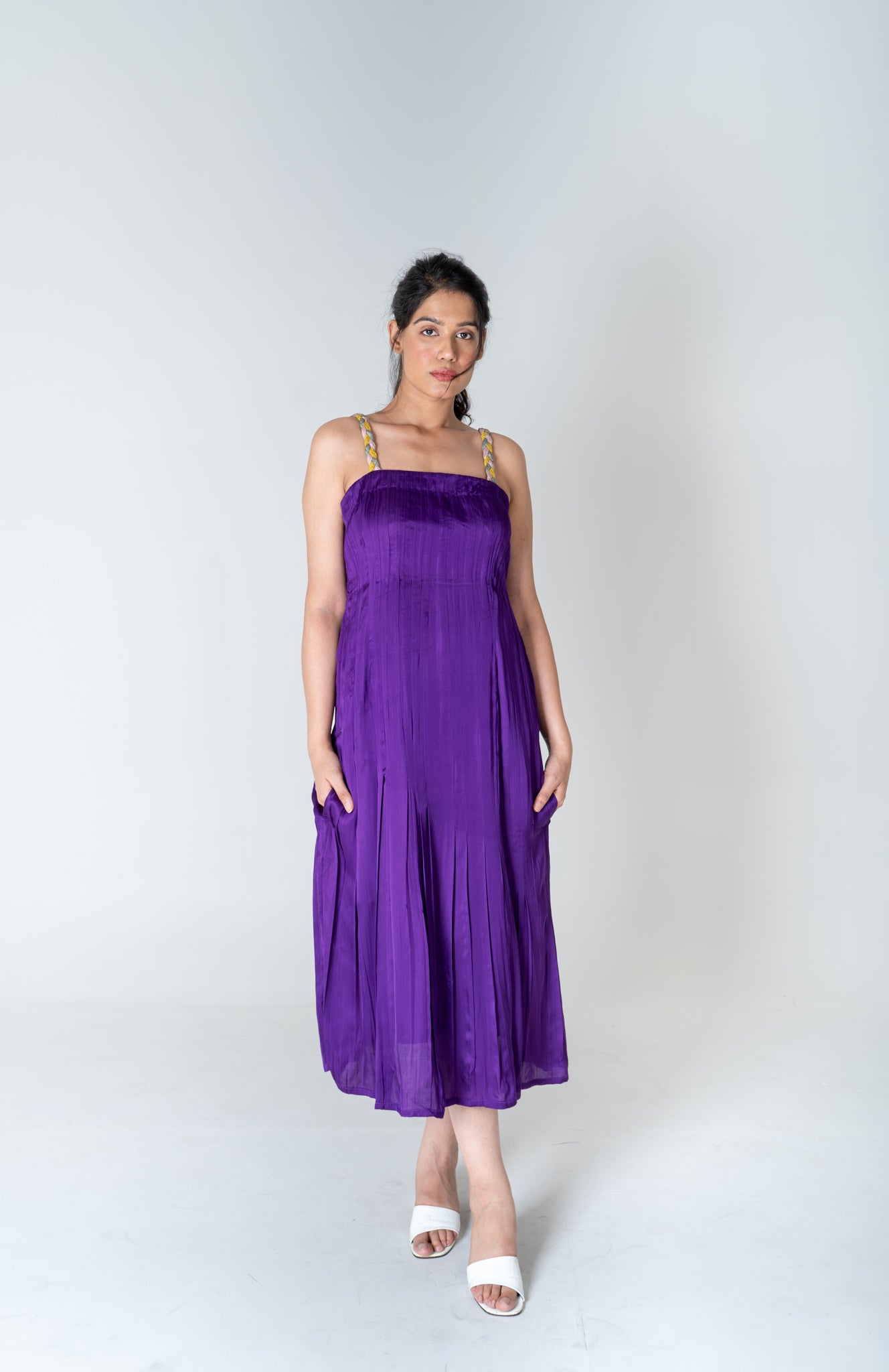 Color-Blocked Braided Sleeveless Purple Maxi Dress