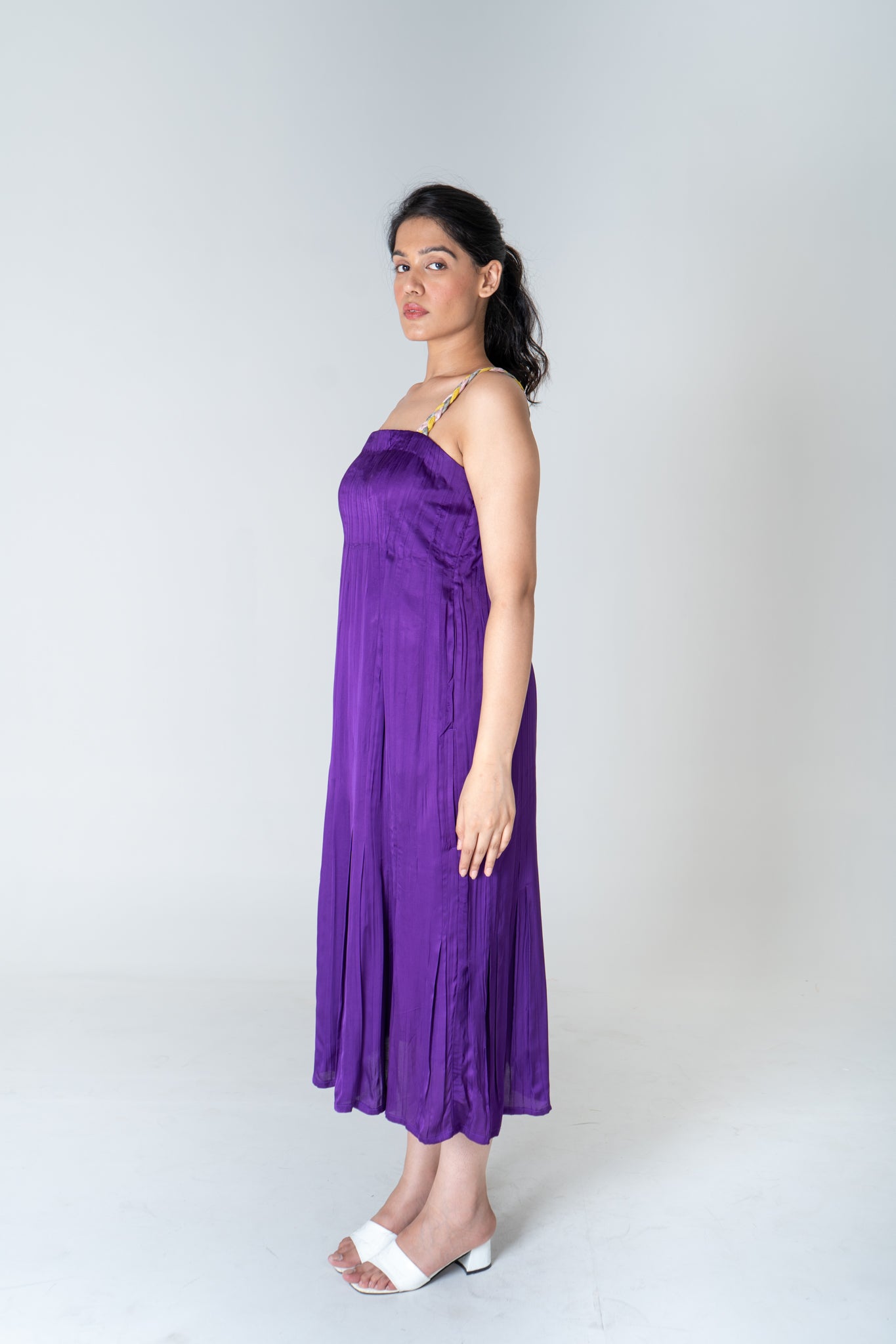 Color-Blocked Braided Sleeveless Purple Maxi Dress