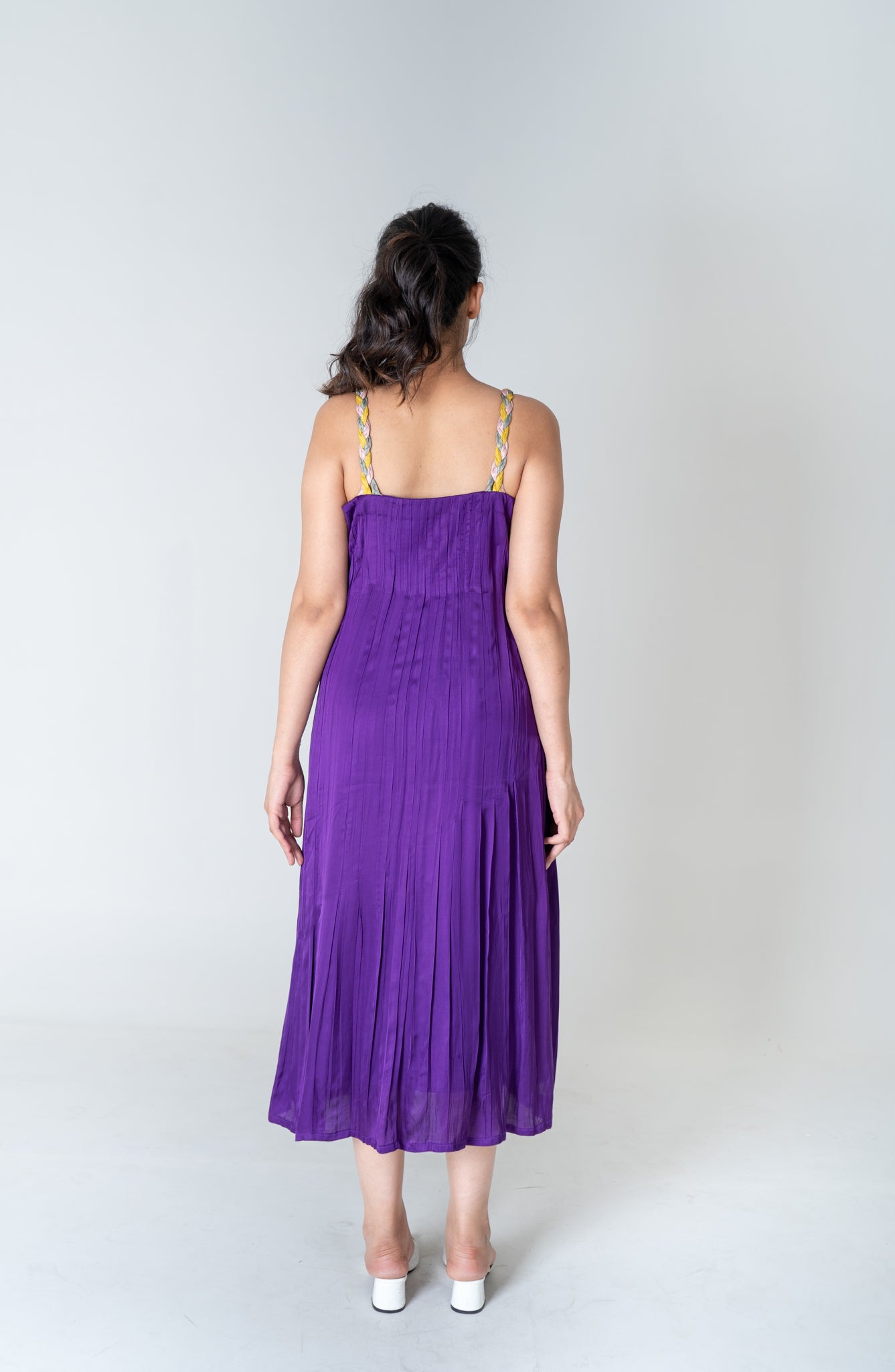 Color-Blocked Braided Sleeveless Purple Maxi Dress