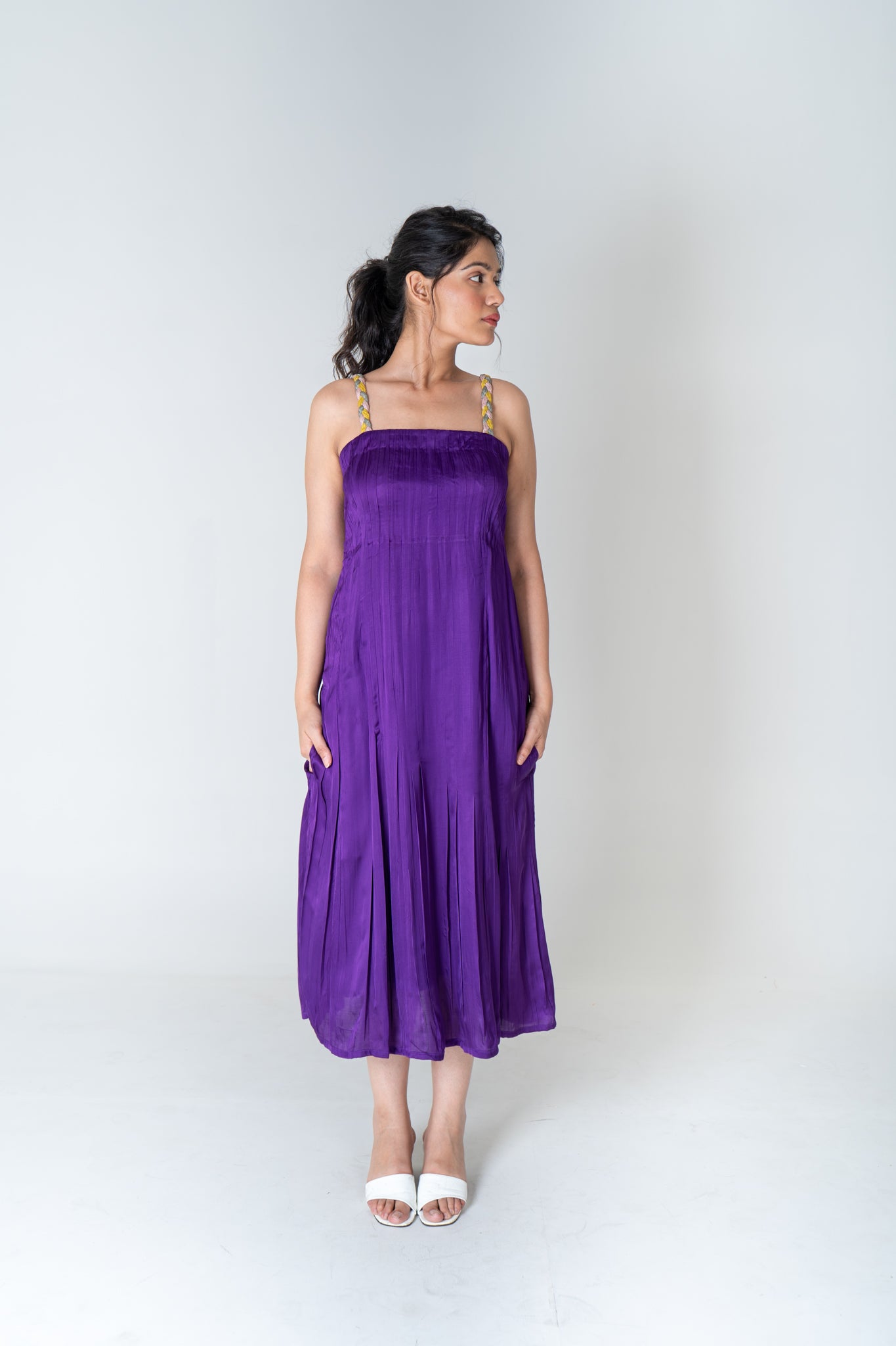 Color-Blocked Braided Sleeveless Purple Maxi Dress