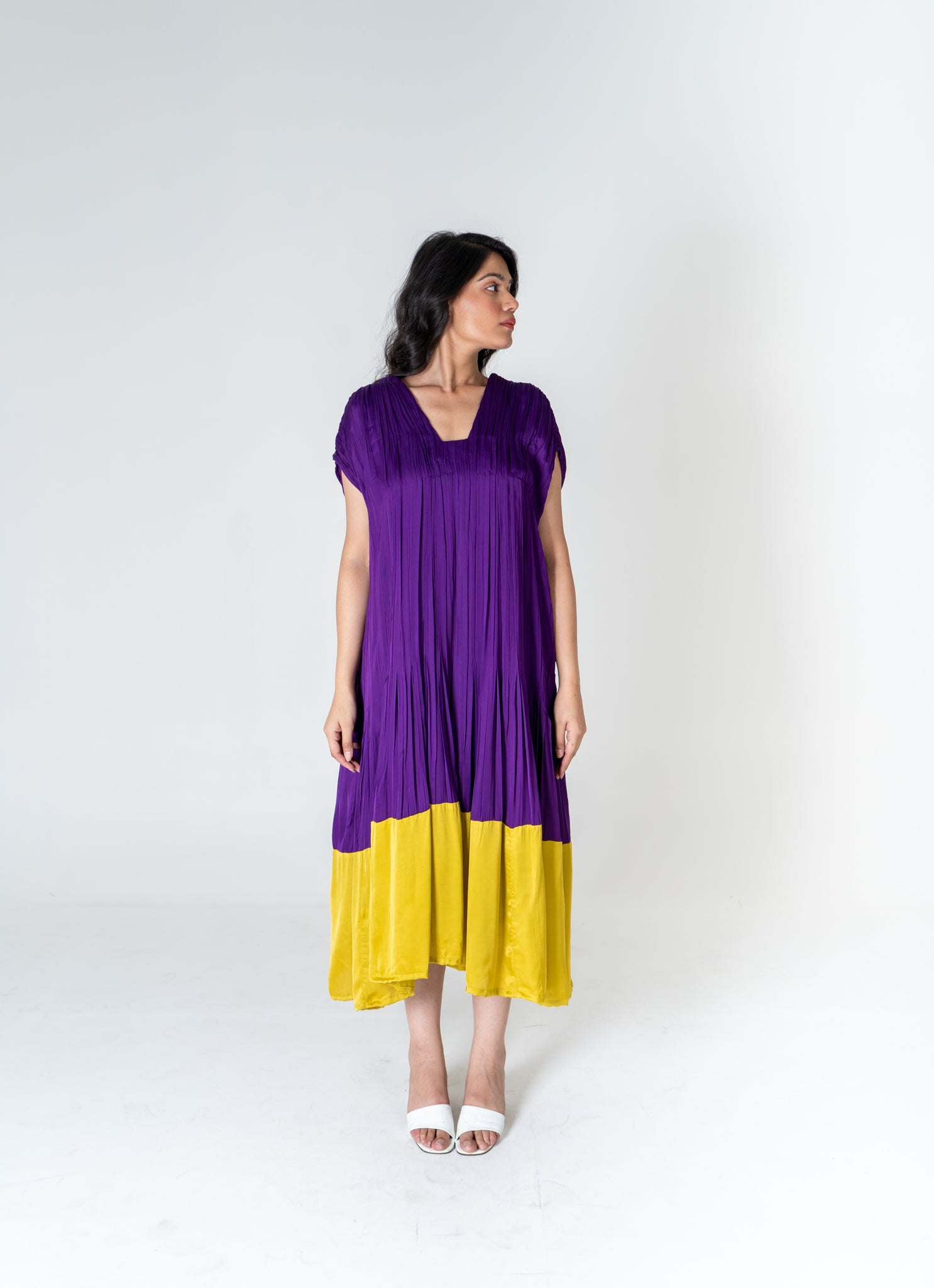 Purple-Yellow Color-Blocked Dress