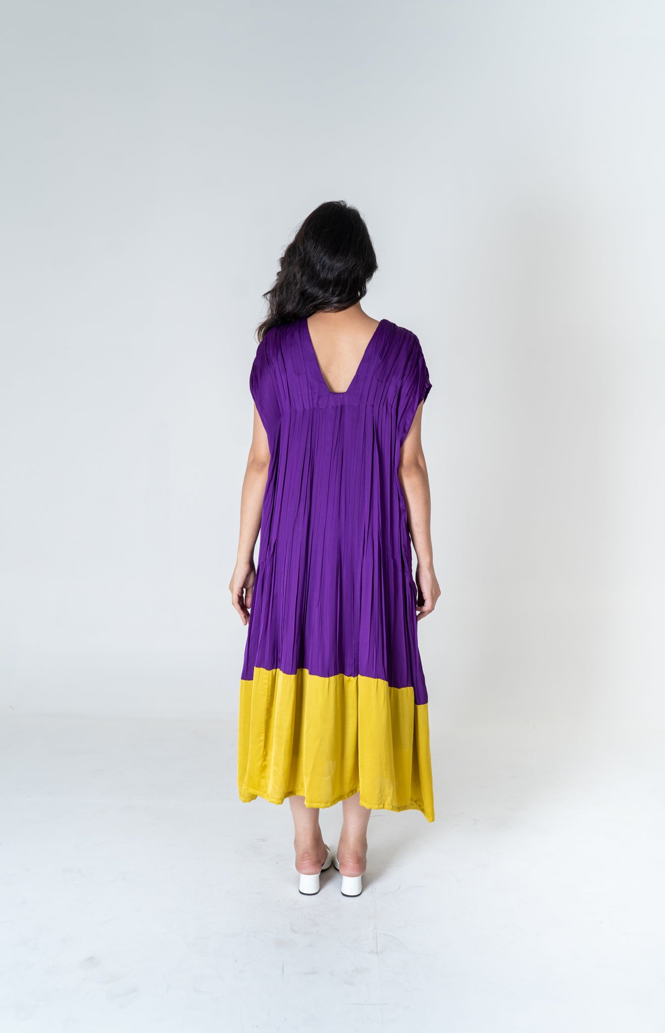 Purple-Yellow Color-Blocked Dress