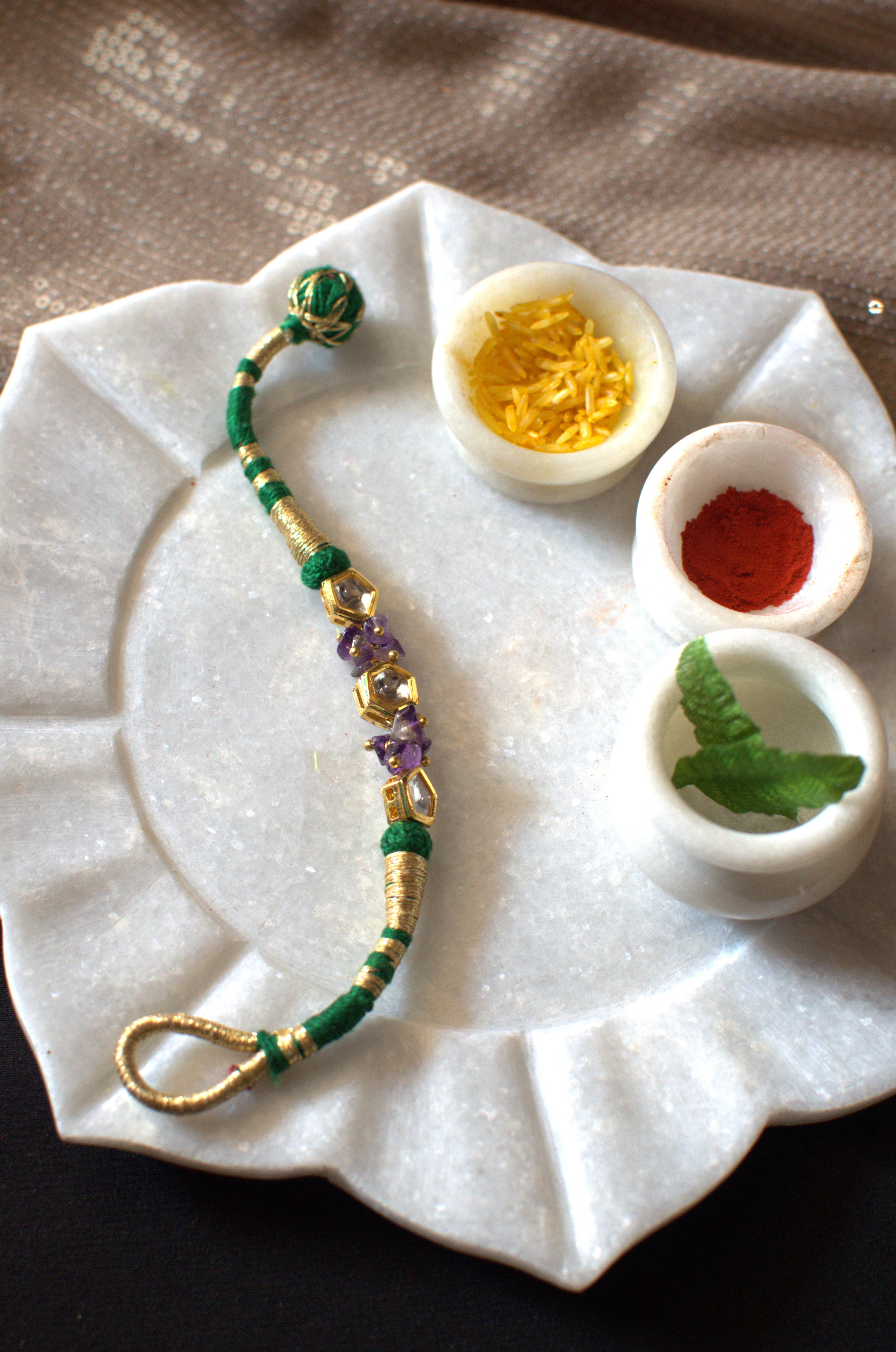 Amethyst green polki rakhi bracelet