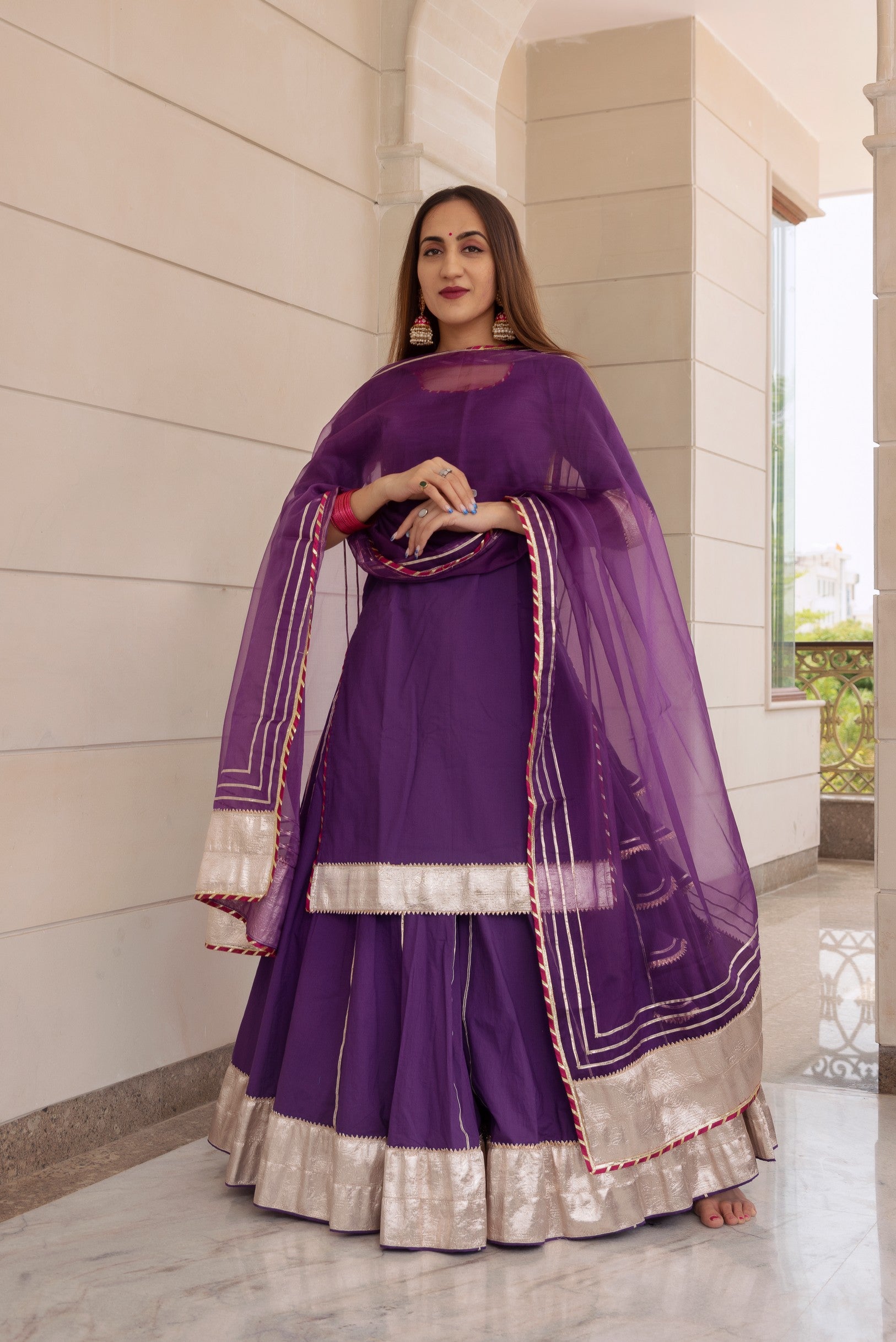 FALGUNI PURPLE KURTA SKIRT SET