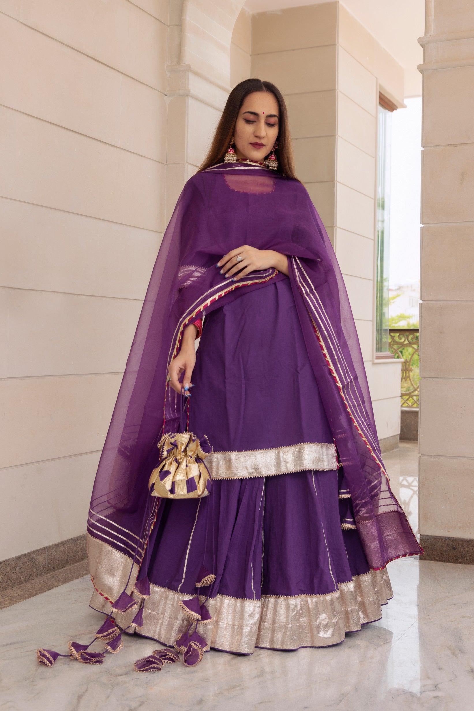 FALGUNI PURPLE KURTA SKIRT SET