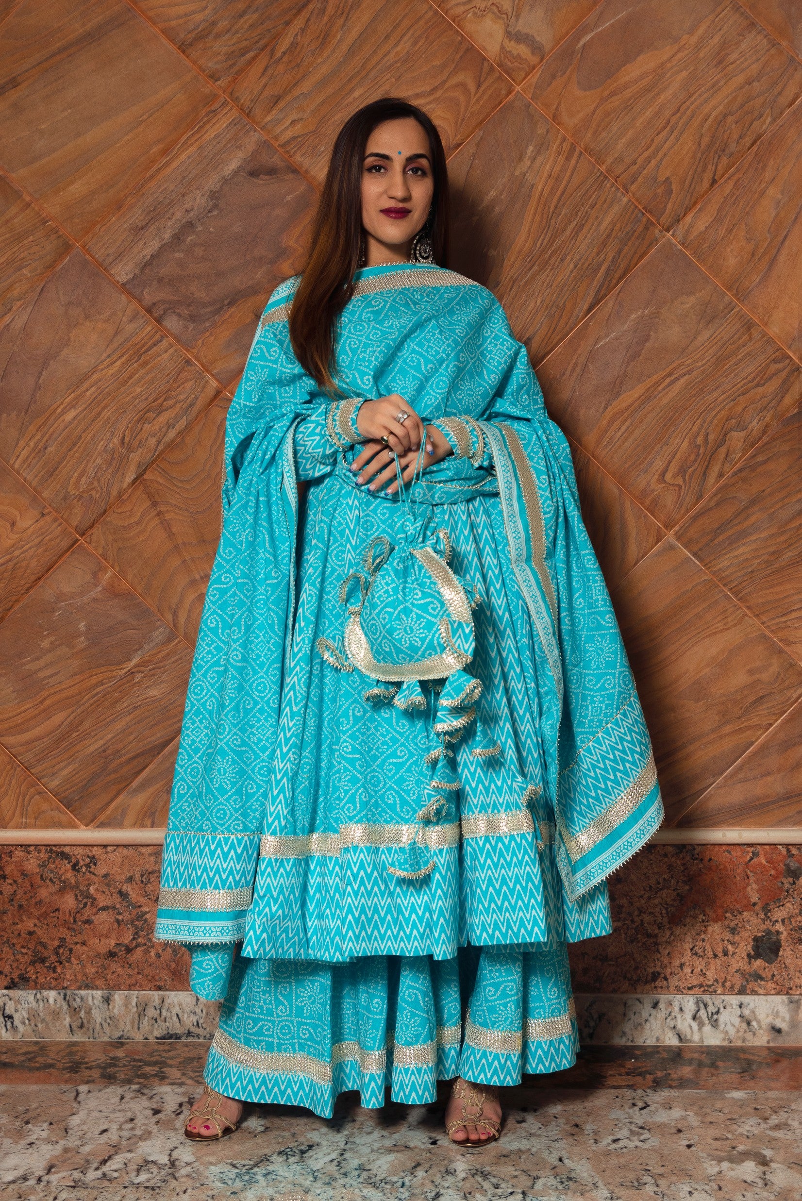 NEELKARI BLUE COTTON ANARKALI SET