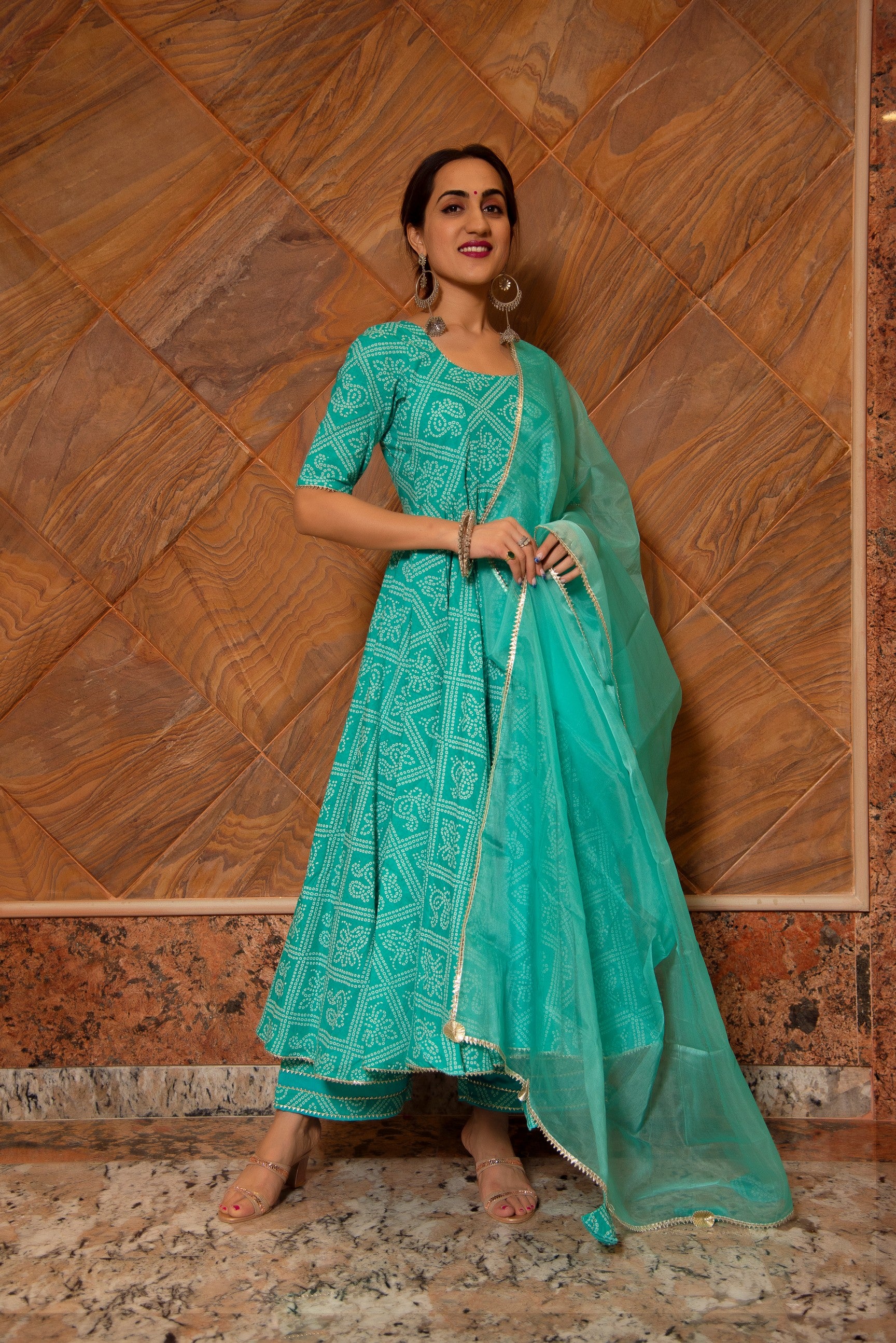 BANDHEJ TIFFANY BLUE COTTON ANARKALI SET